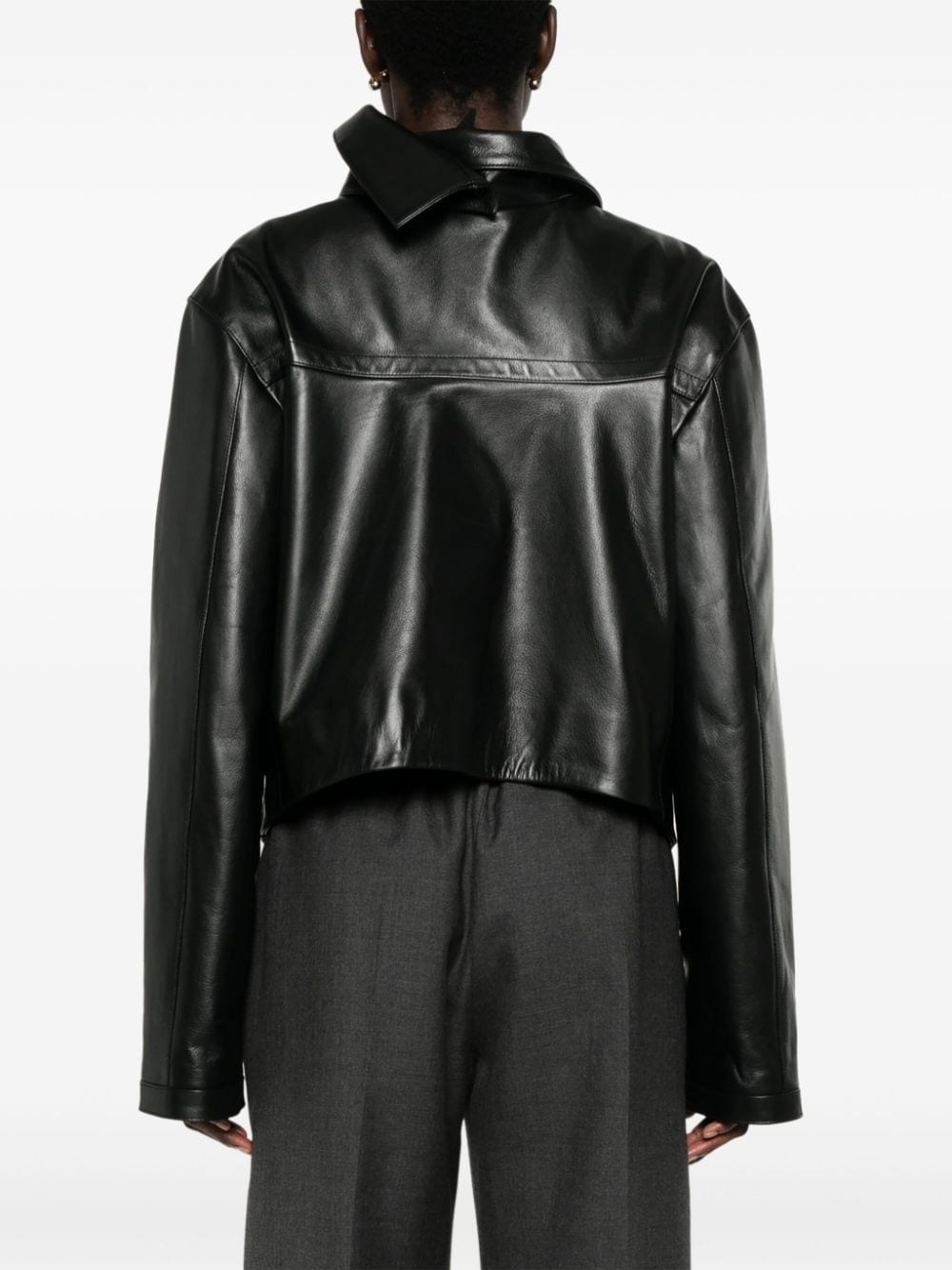 scarf-collar leather jacket - 4