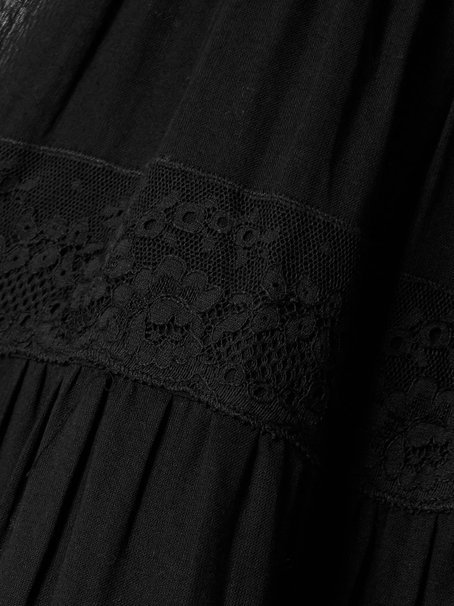 Tina tiered ruffled lace-trimmed cotton-voile maxi skirt Black - 5
