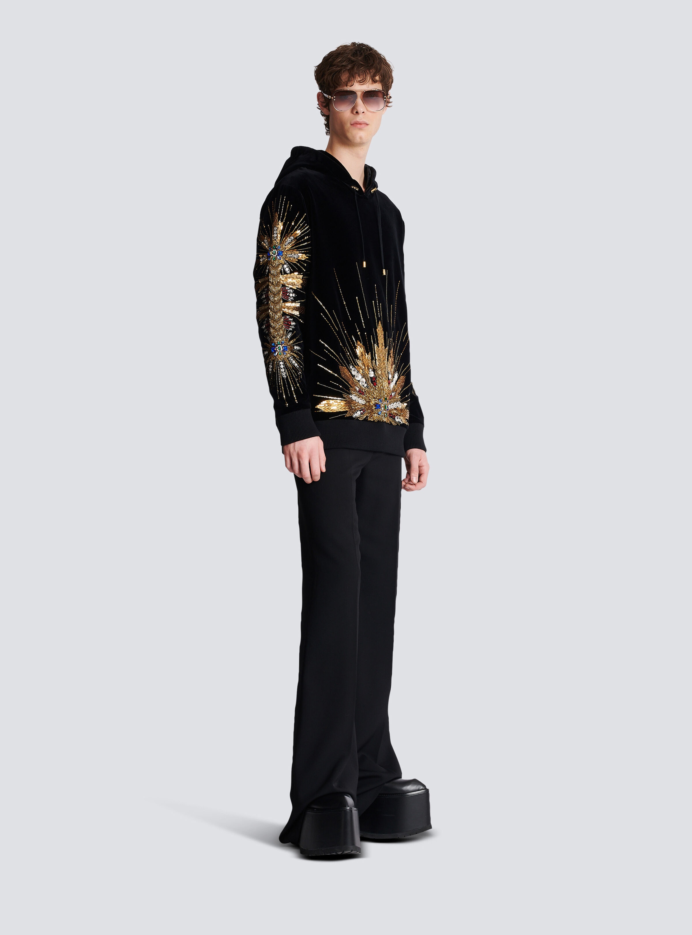 Velvet hooded sweatshirt with embroidery - 2