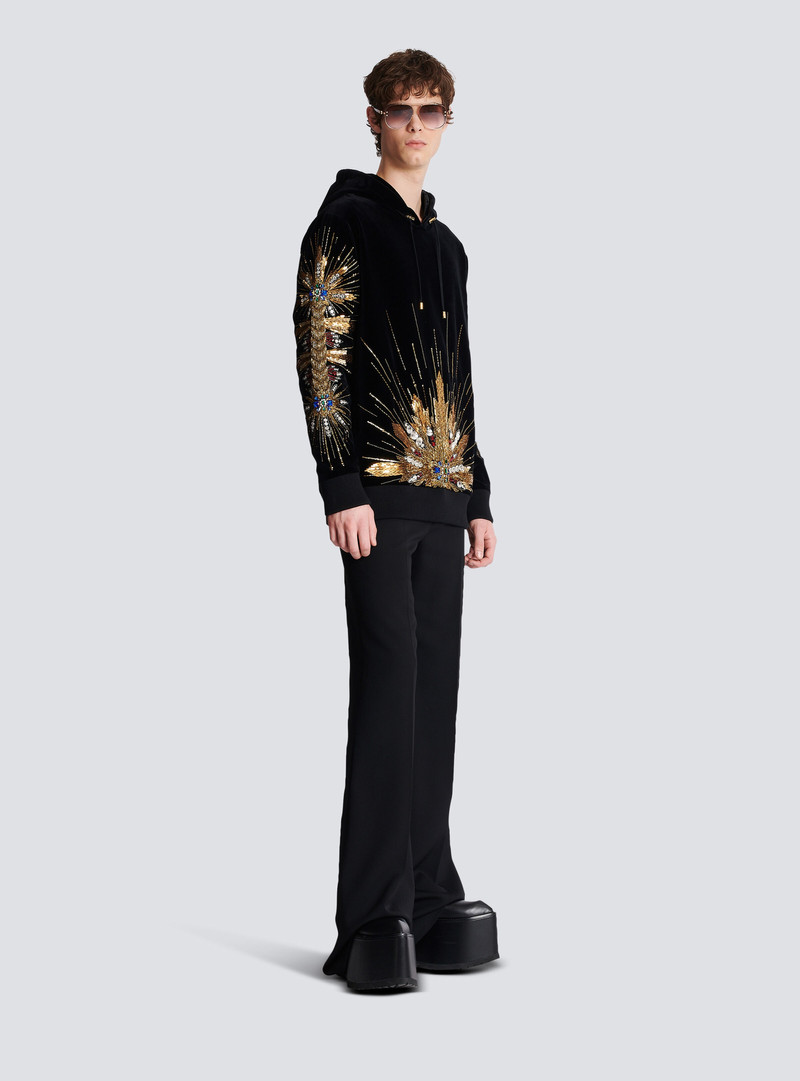 Balmain Velvet hooded sweatshirt with embroidery outlook