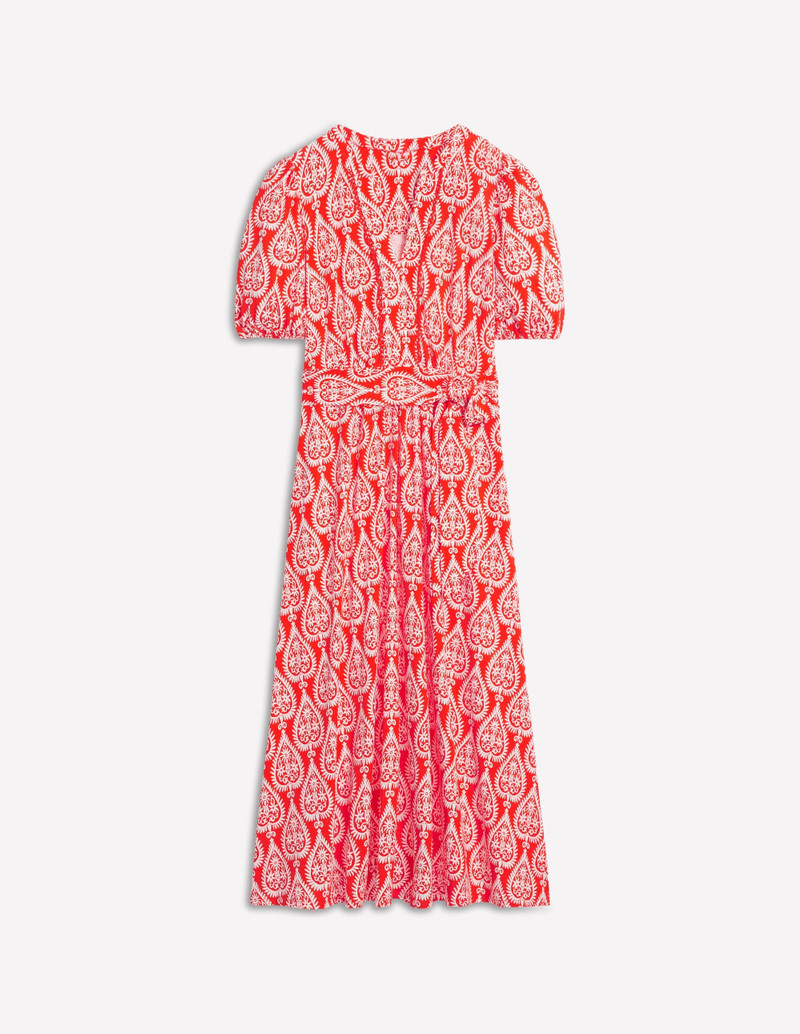 Sofia Trim Jersey Midi Dress-Firecracker Red, Ornate Geo 1