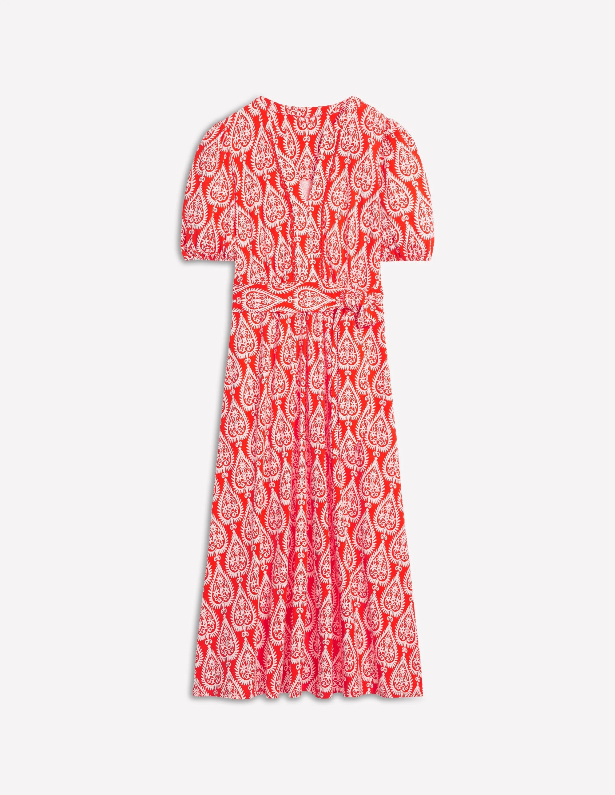 Sofia Trim Jersey Midi Dress-Firecracker Red, Ornate Geo - 1