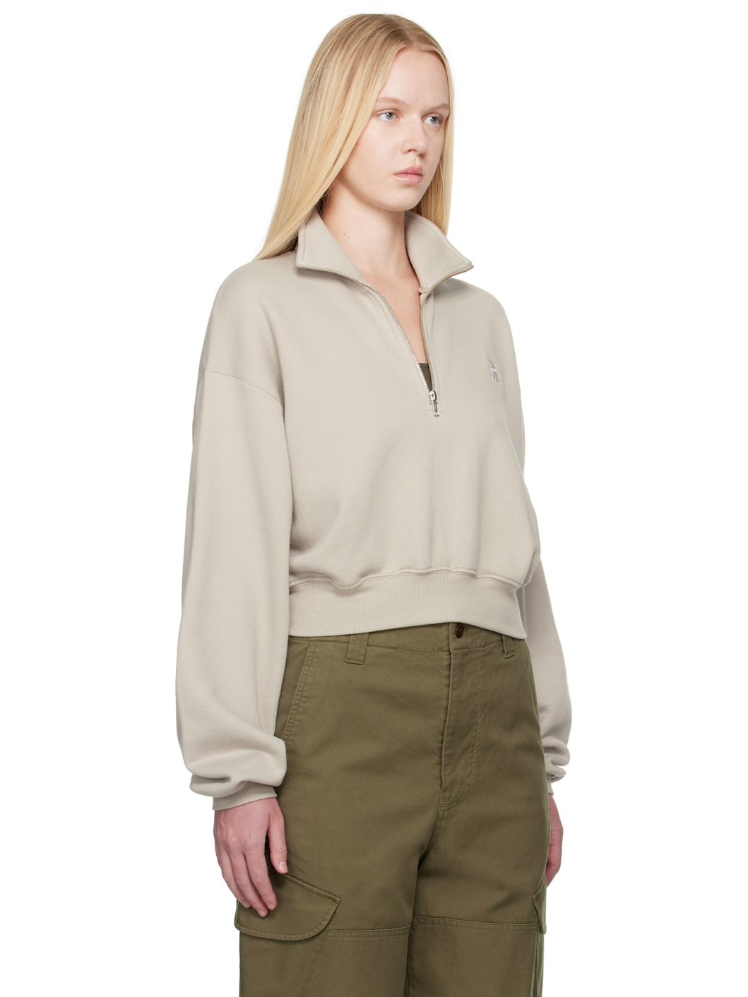 Gray Cropped Half-Zip Sweatshirt - 2