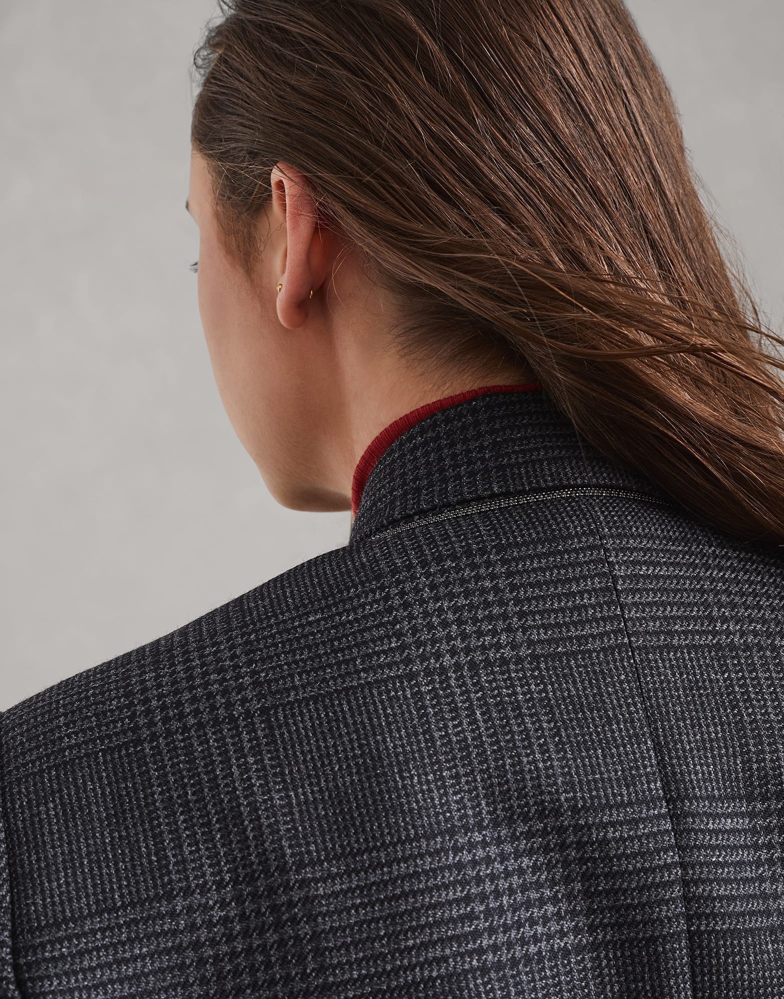 Virgin wool Prince of Wales blazer with monili - 3