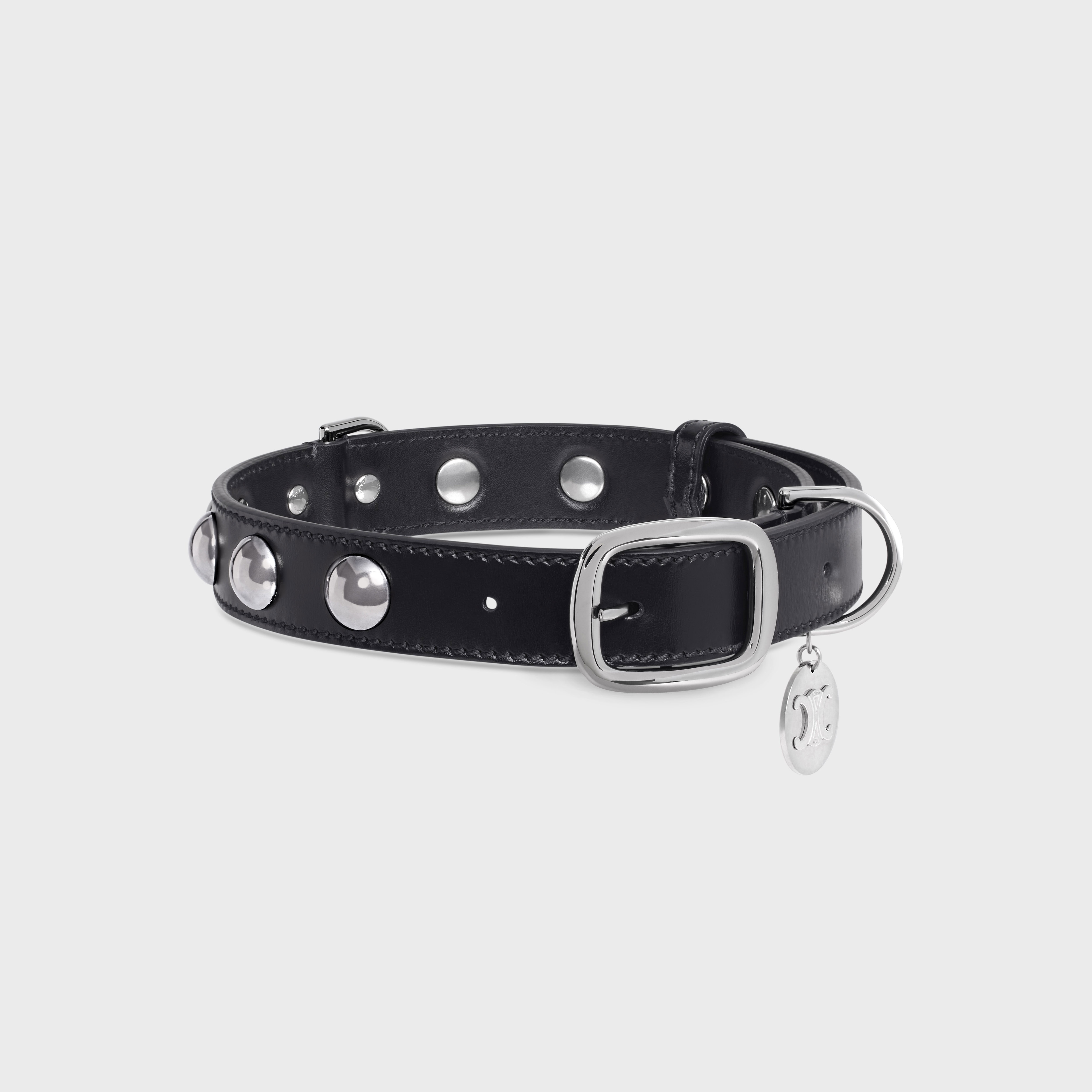 Wide Medium Dog Collar in Smooth Calfskin with Studs - 2