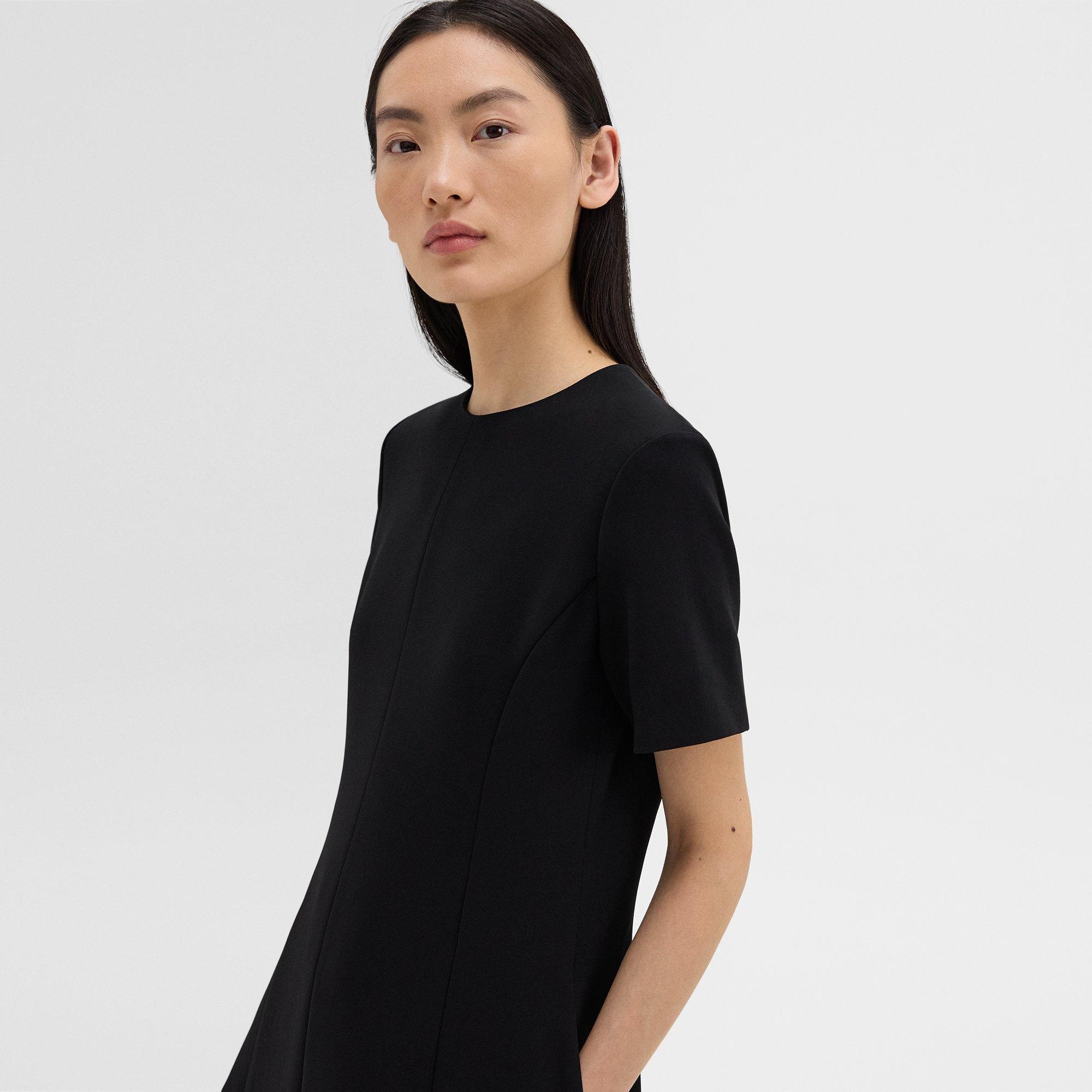 Flared Short-Sleeve Dress in Admiral Crepe - 5