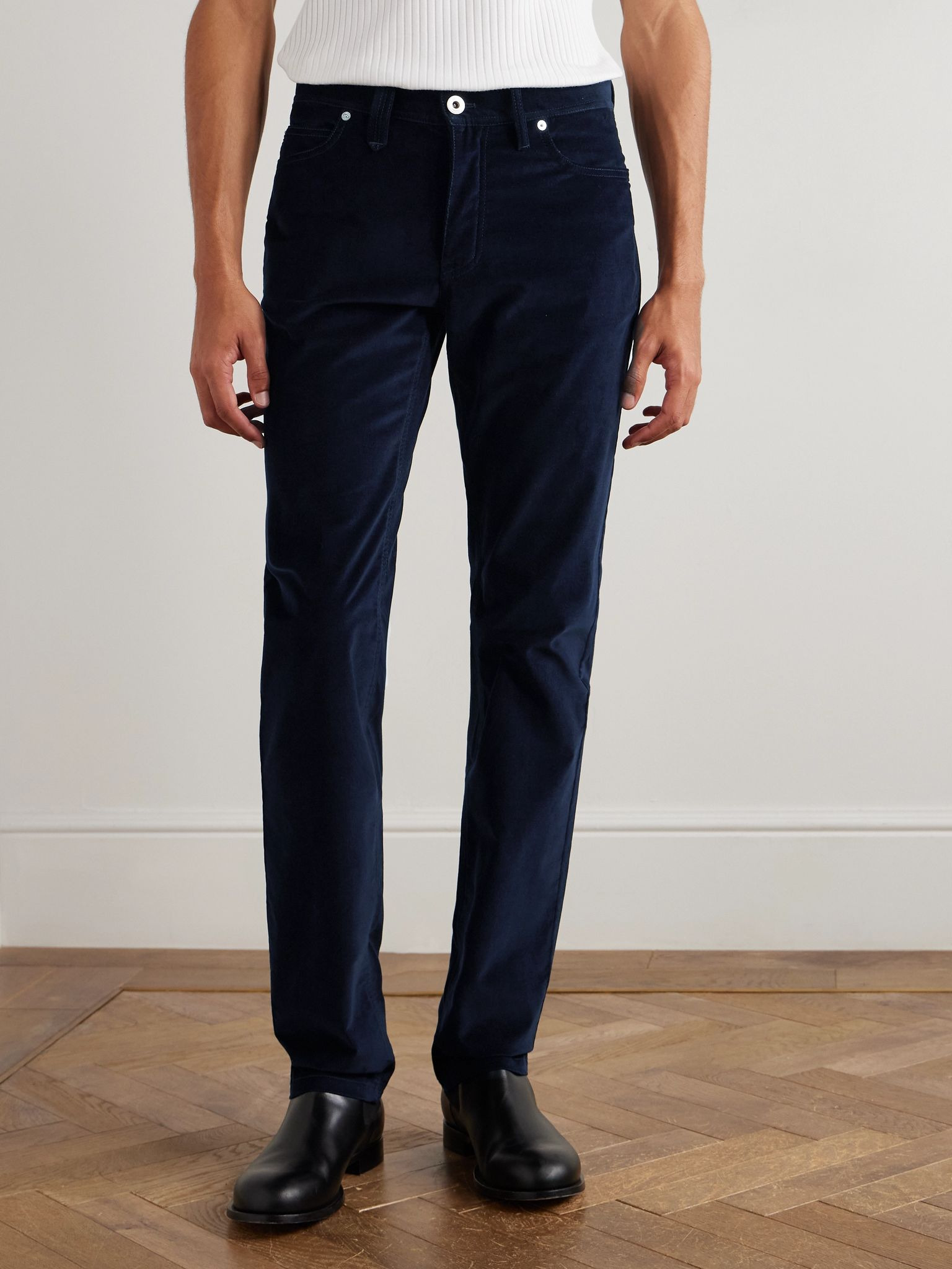 Meribel Slim-Fit Tapered Cotton-Blend Corduroy Trousers Navy - 3