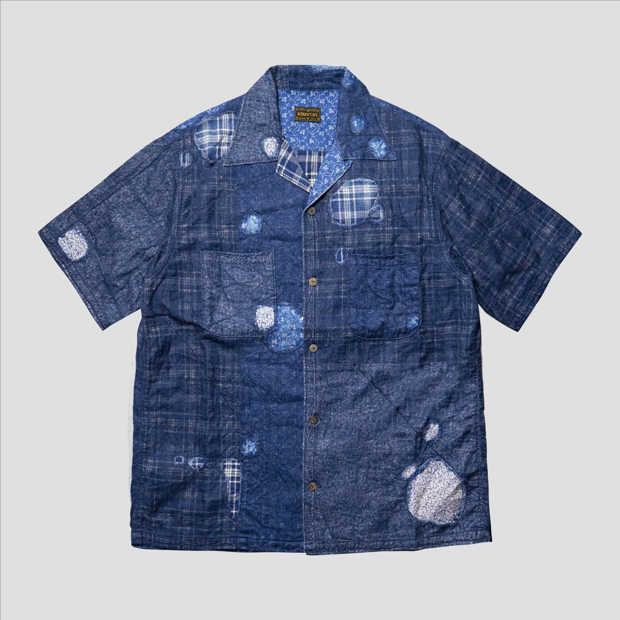 INDIGO PATCHWORK RAW BORO HAWAIIAN SHIRTS - 1