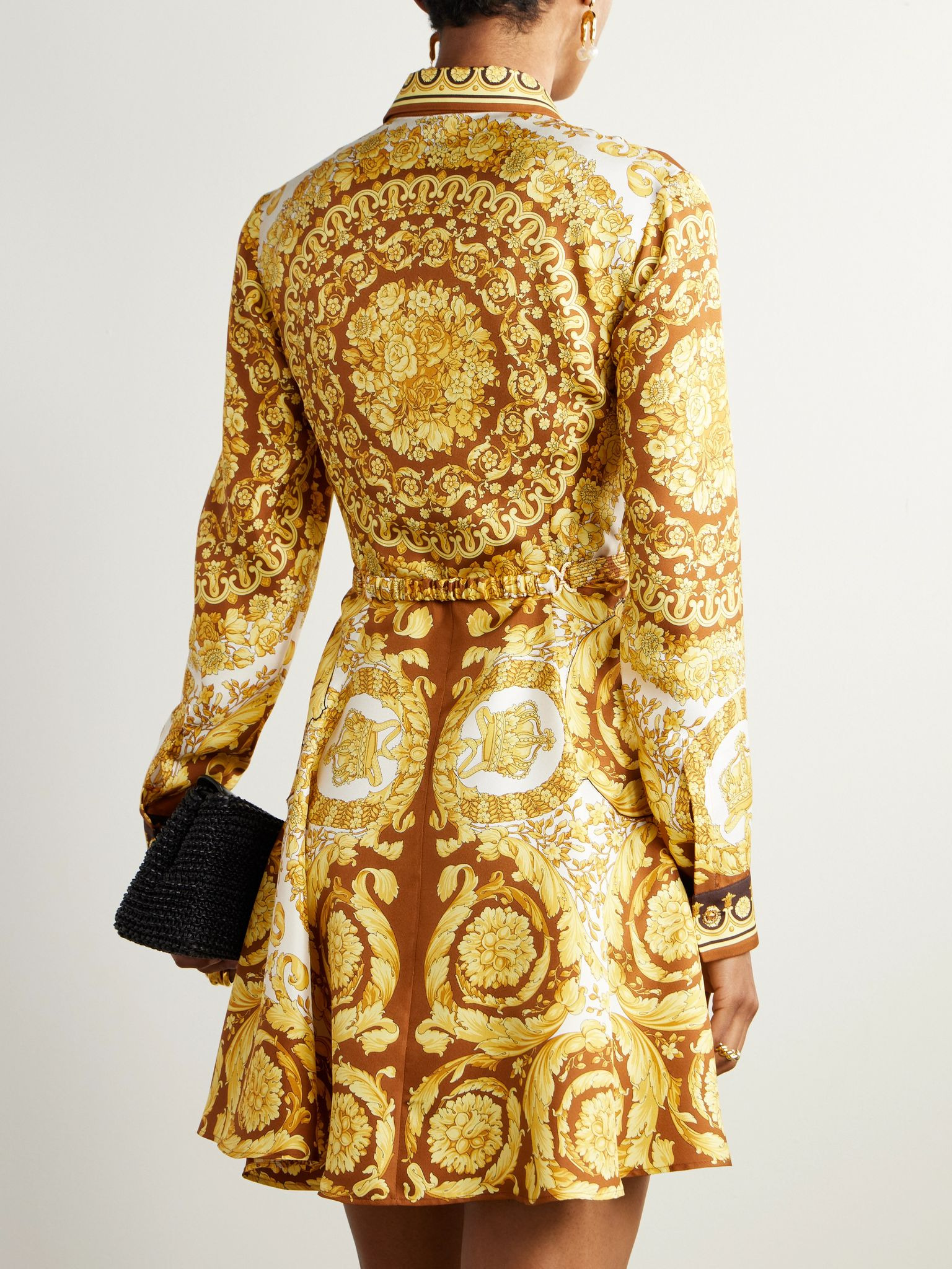 Belted printed silk-twill mini dress Yellow - 3