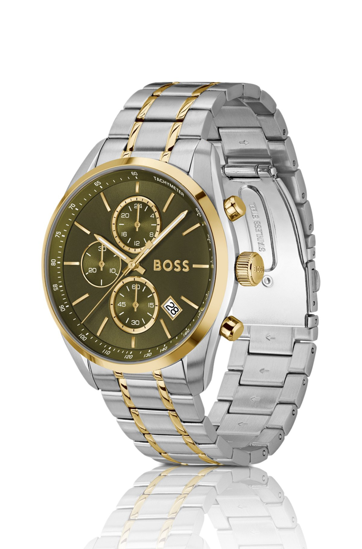 TWO-TONE CHRONOGRAPH WATCH WITH OLIVE DIAL - 2