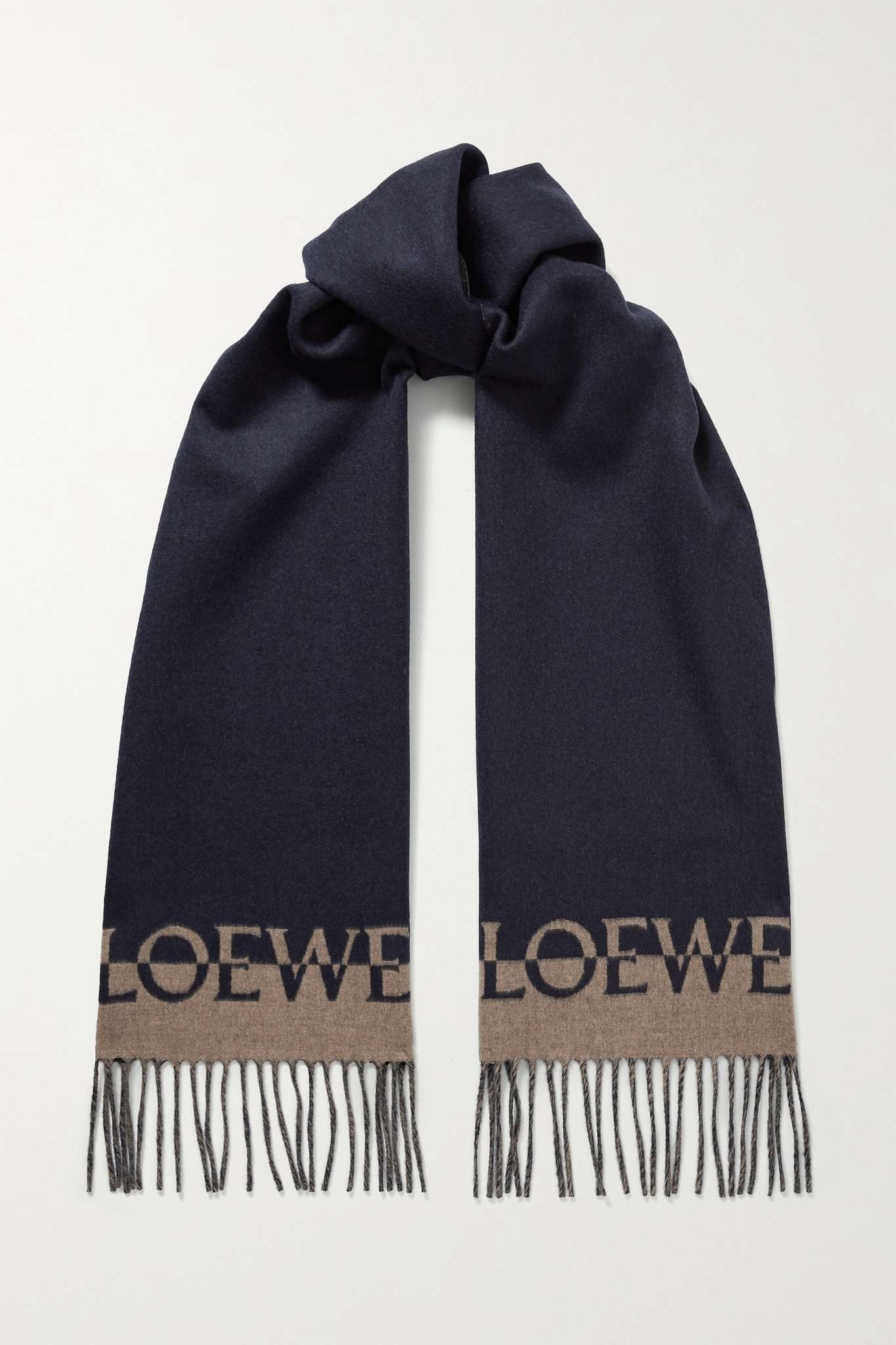 Fringed logo-jacquard wool and cashmere-blend scarf - 1