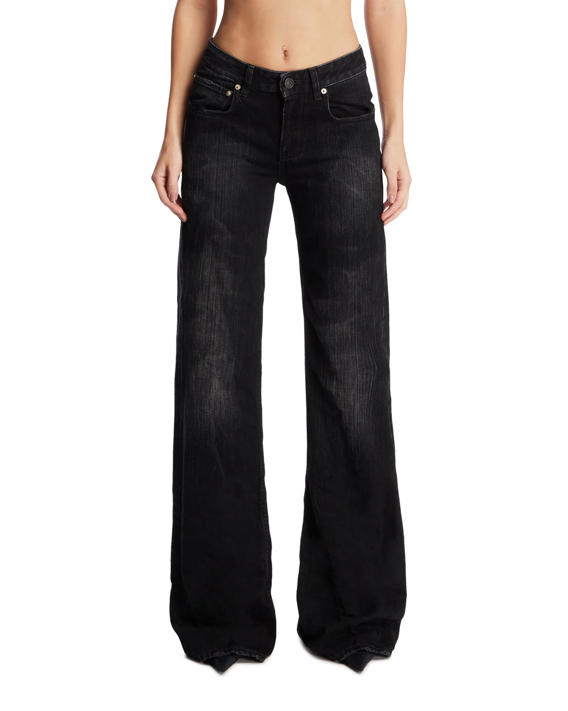 Black Wide-Leg Denim Pants - 1