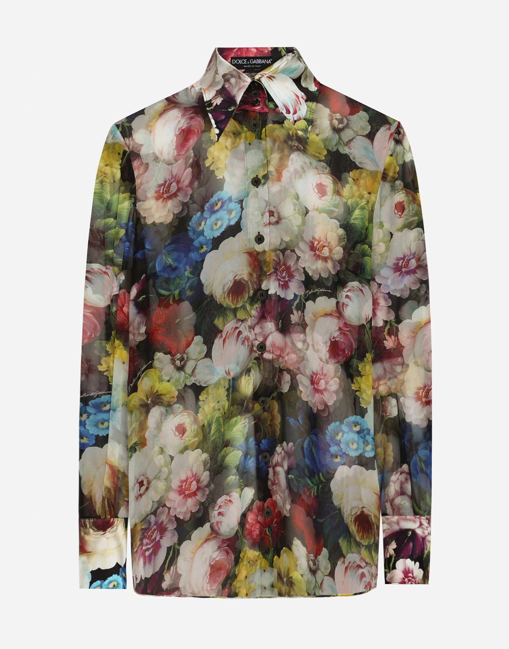 Chiffon shirt with nocturnal flower print - 1