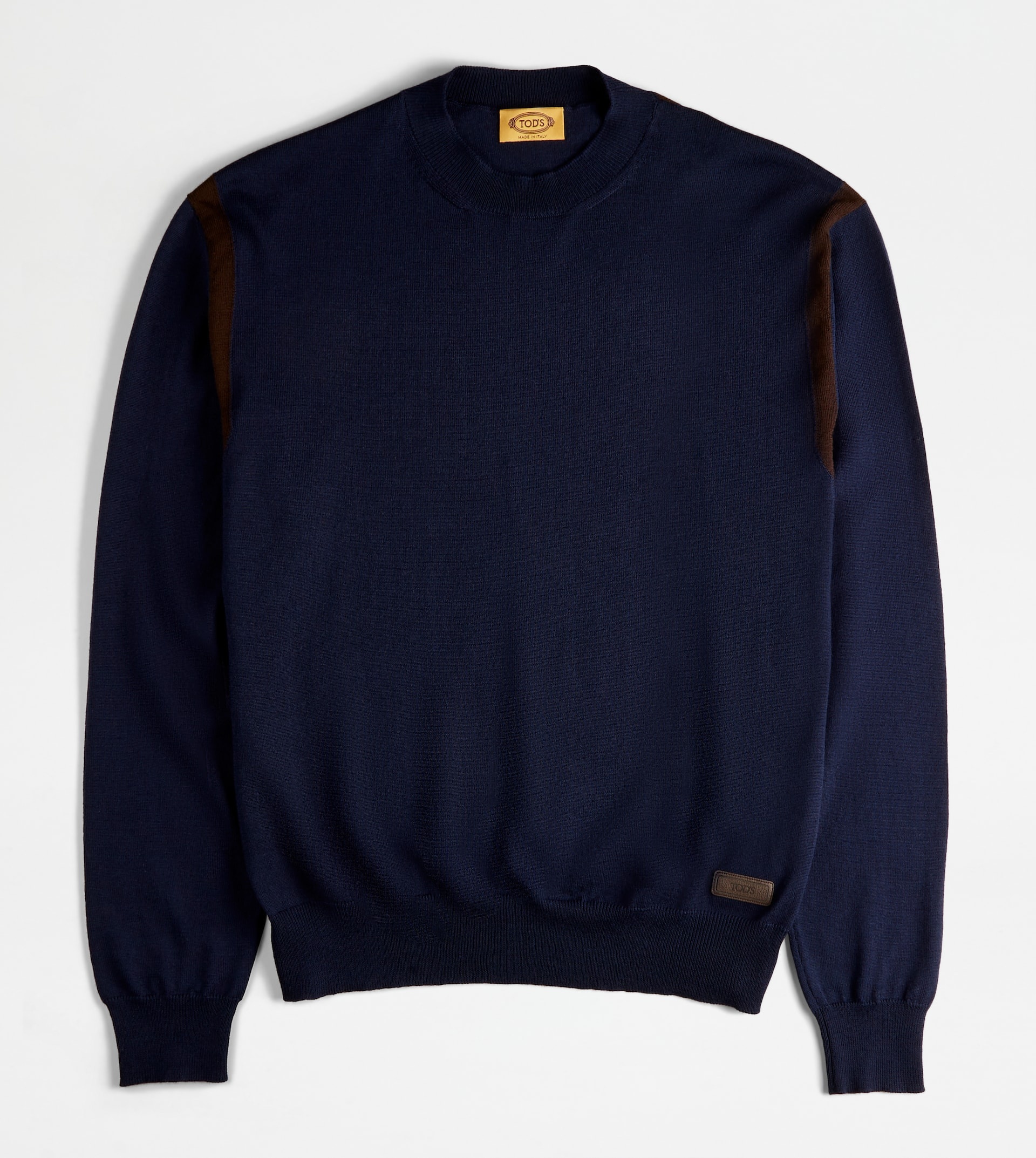 ROUND NECK JUMPER IN WOOL - BLUE, BROWN - 1