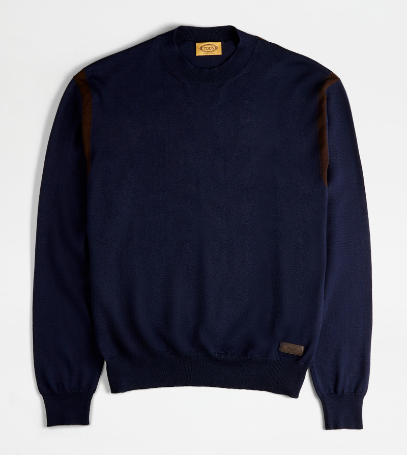 ROUND NECK JUMPER IN WOOL - BLUE, BROWN 1
