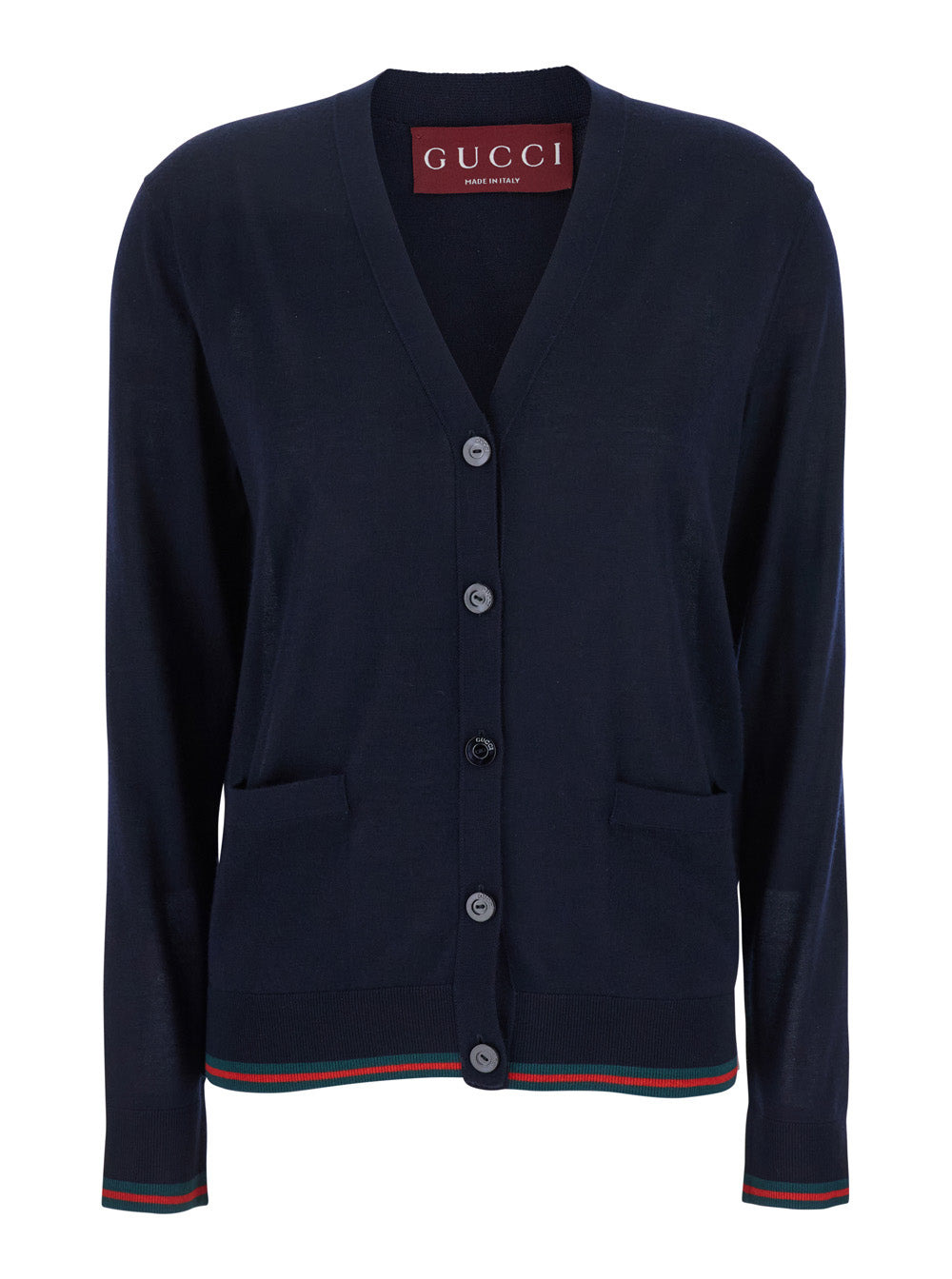 Gucci Women Blue Cardigan With Web Detail On The Edges In Cashmere And Silk Blend Woman - 1