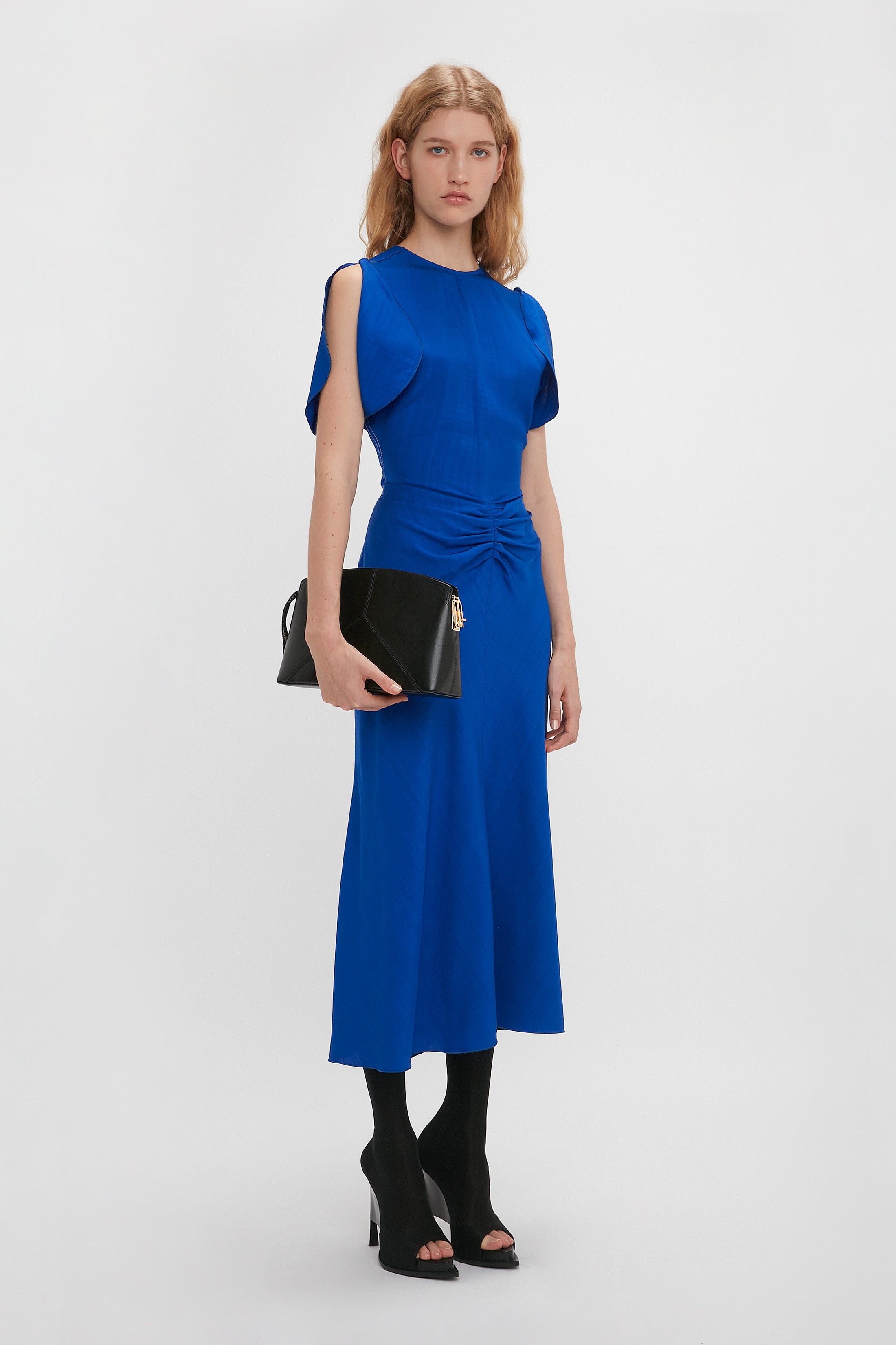 Gathered Waist Midi Dress In Palace Blue - 6