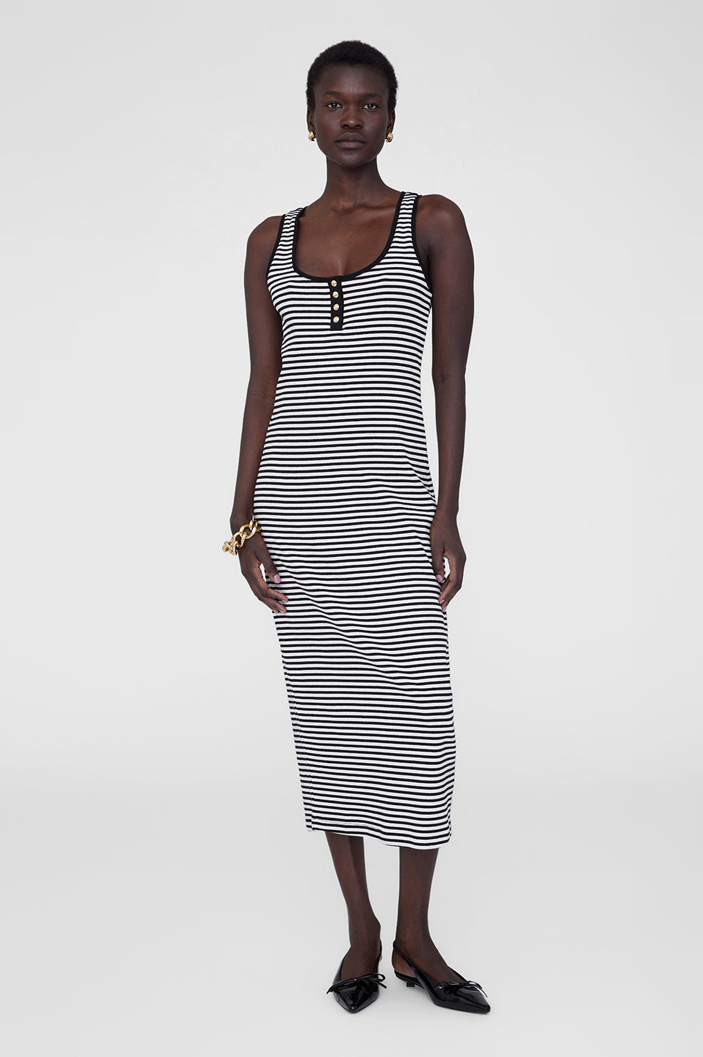 Alessia Tank Midi Dress - Cream And Black Stripe - 2