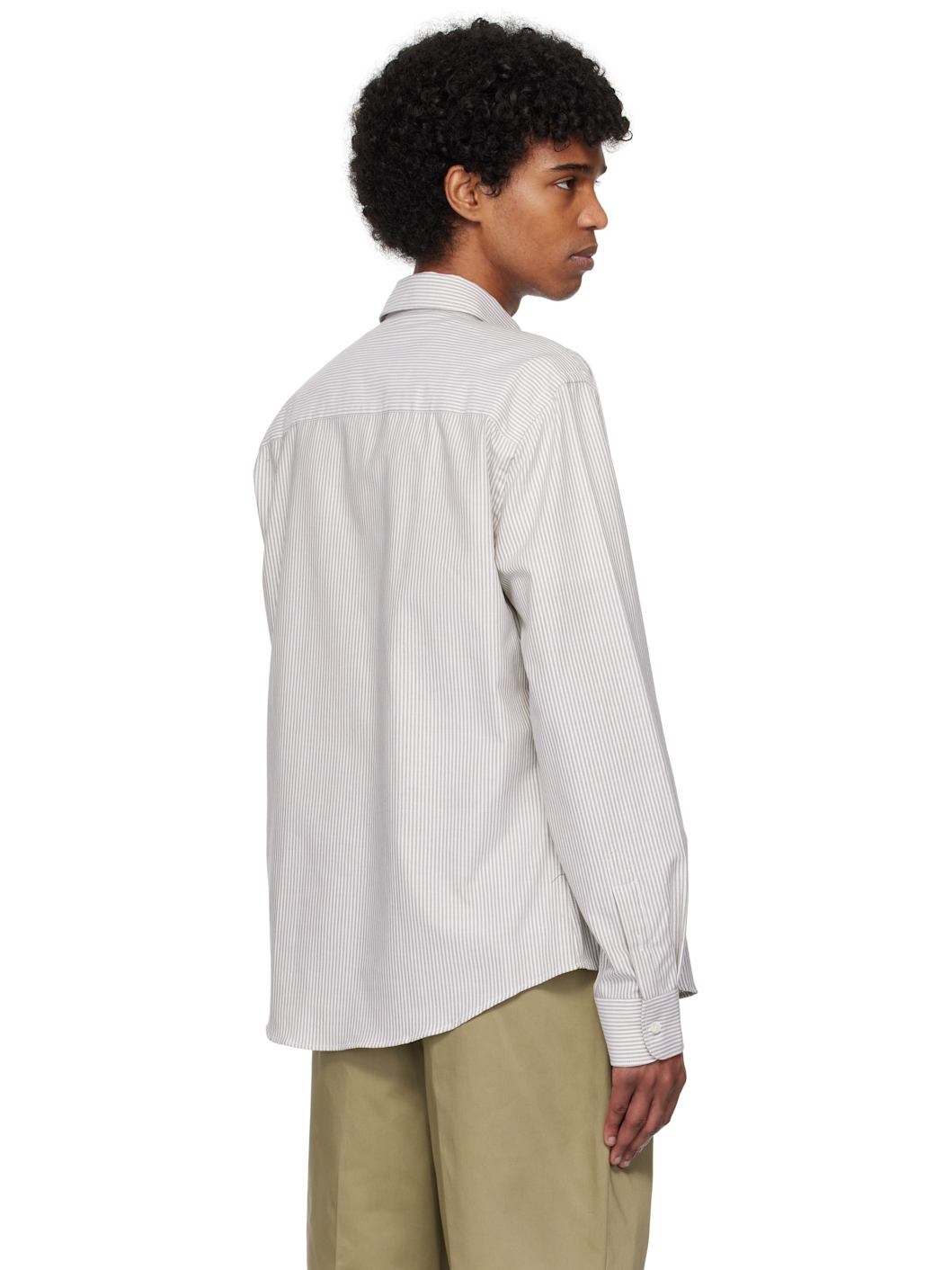 Taupe & Off-White Cotton Button-Down Ami de Coeur Shirt - 3