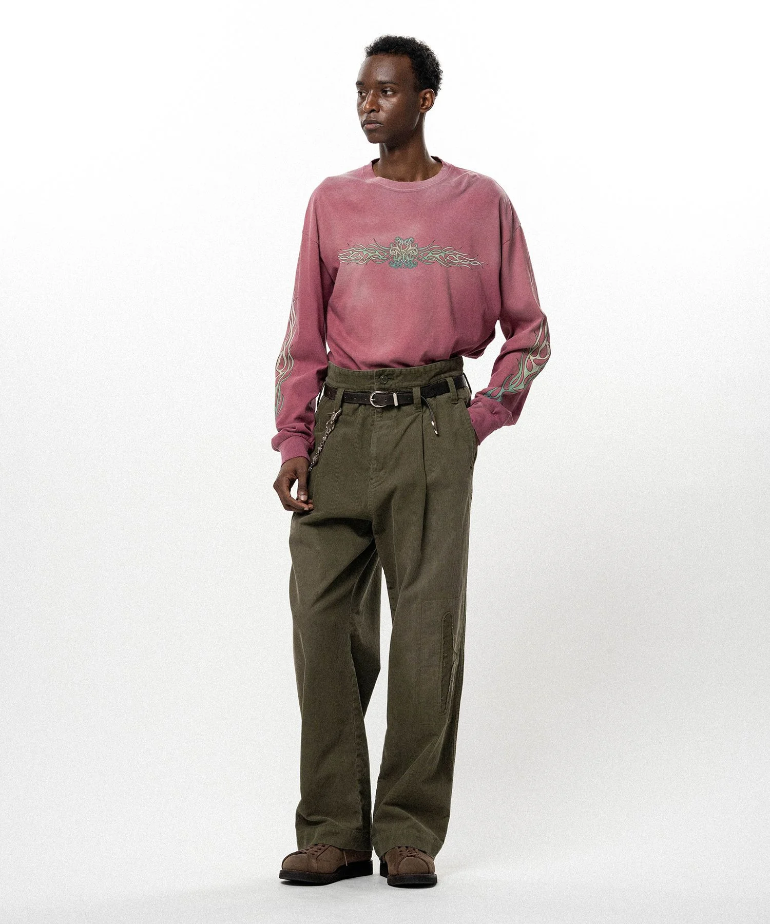 Repaired Corduroy V-Back Wide Pants - 1