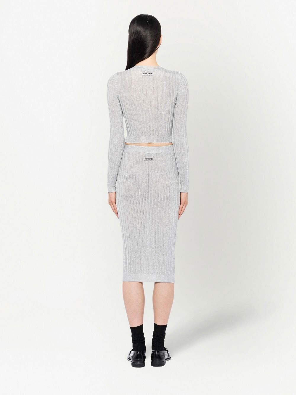 Lamé ribbed-knit cropped cardigan - 4