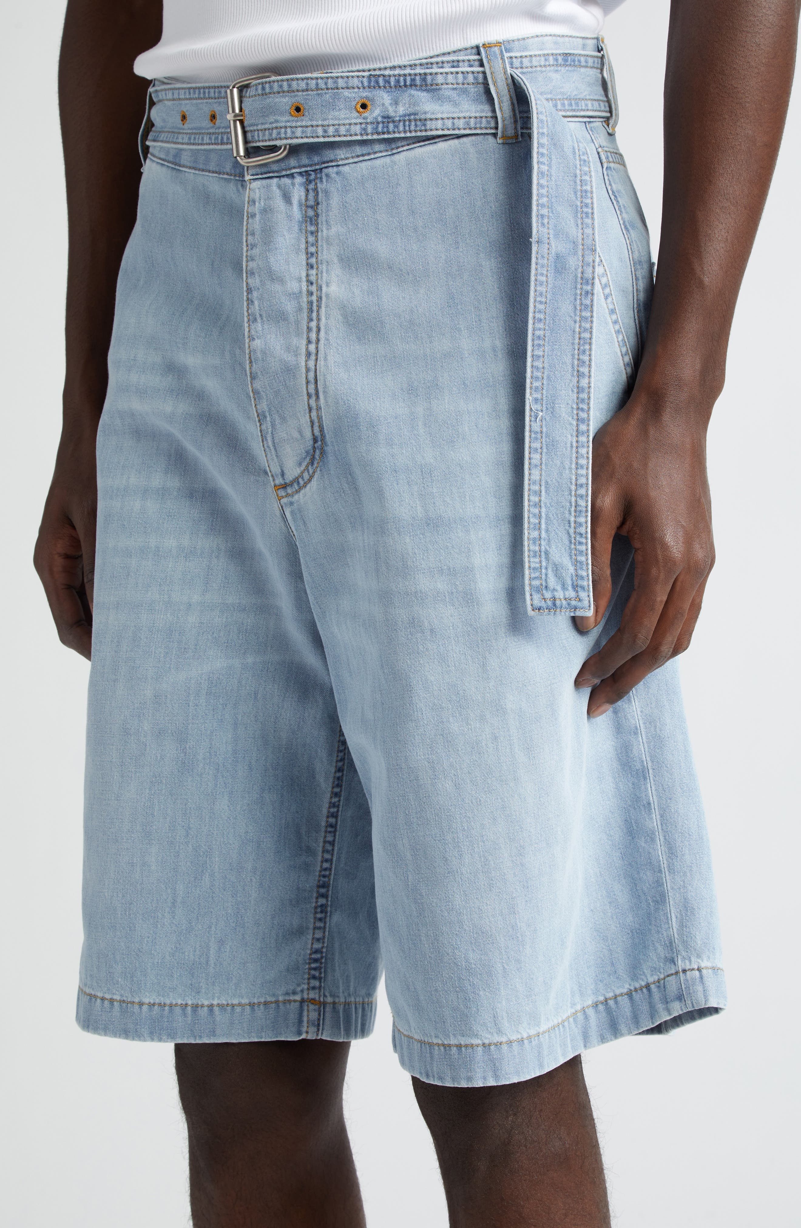 Belted Denim Shorts - 4