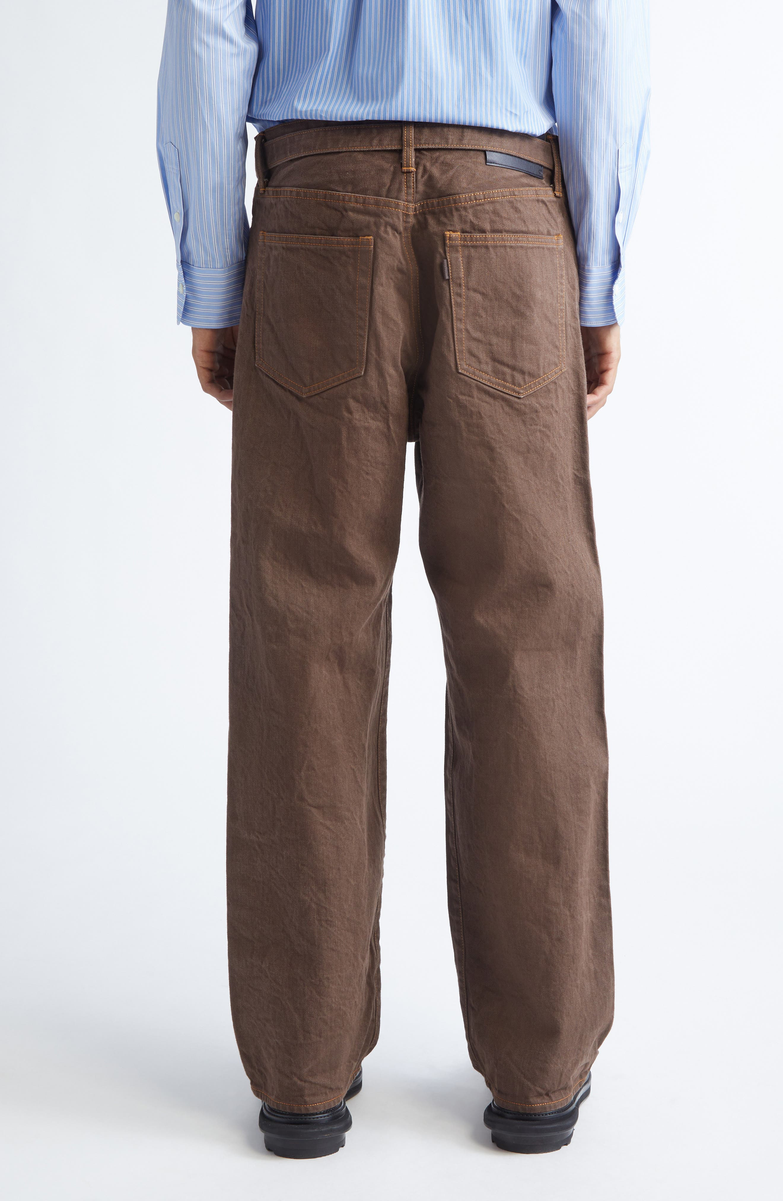 Sacai Belted Straight Leg Jeans in Brown at Nordstrom - 3