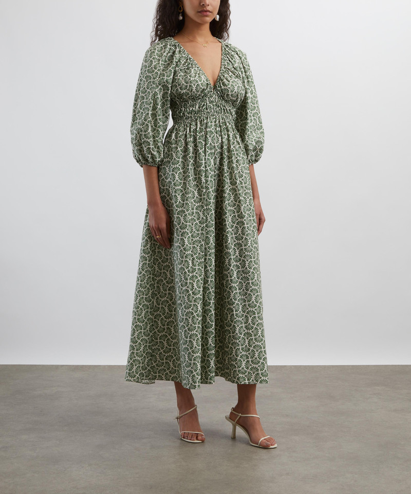 MATTEAU Vetiver Shirred Plunge Midi Dress outlook