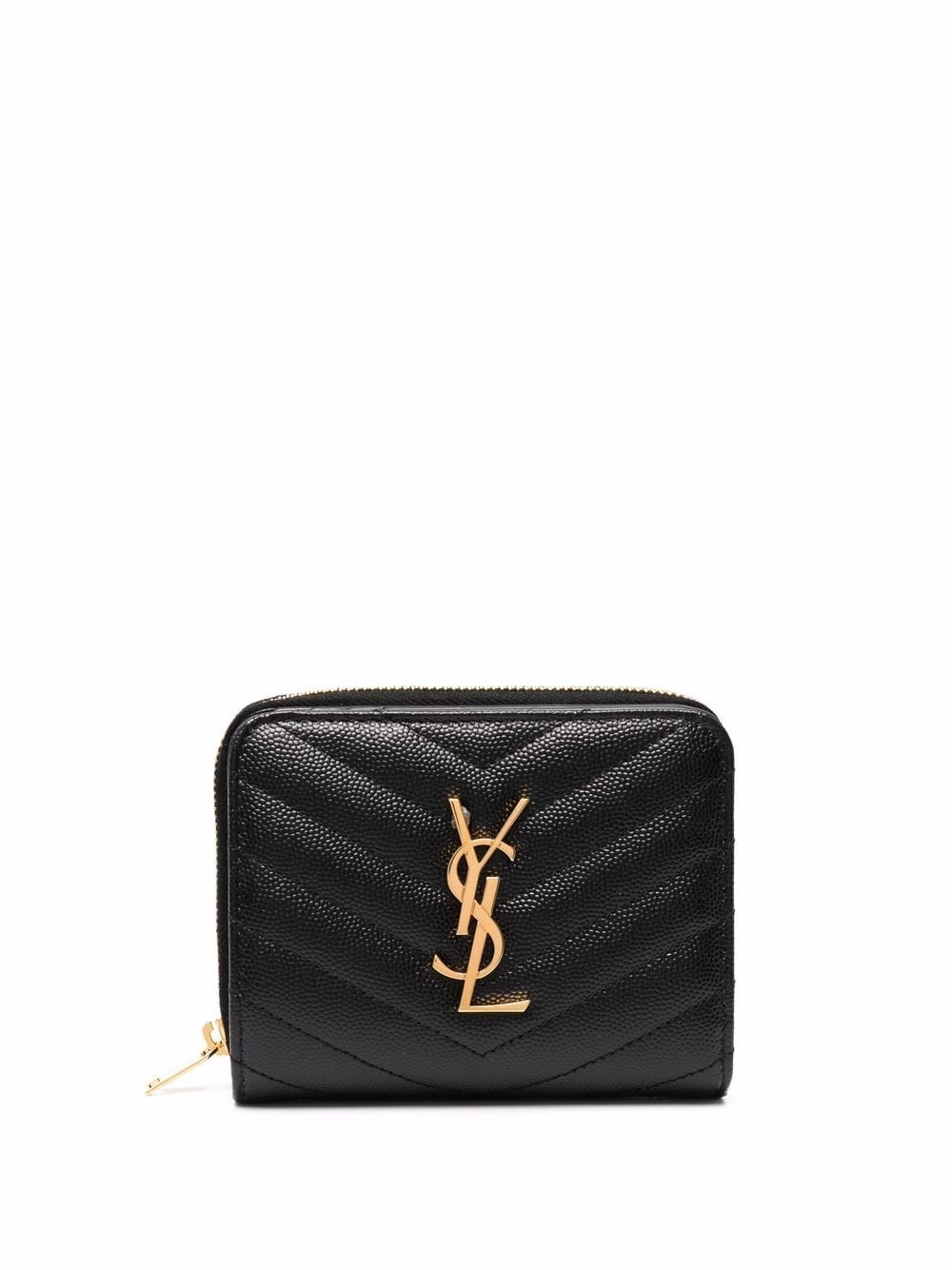 Saint Laurent Paris Women Cassandre Matelassé Compact Zip Around Wallet In Grain De Poudre Leather - 1