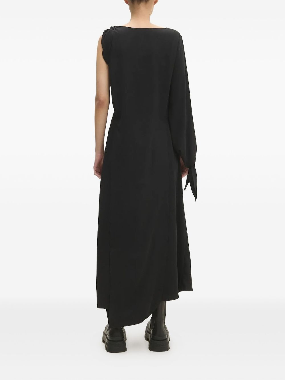 asymmetric-neckline one-sleeve midi dress - 4