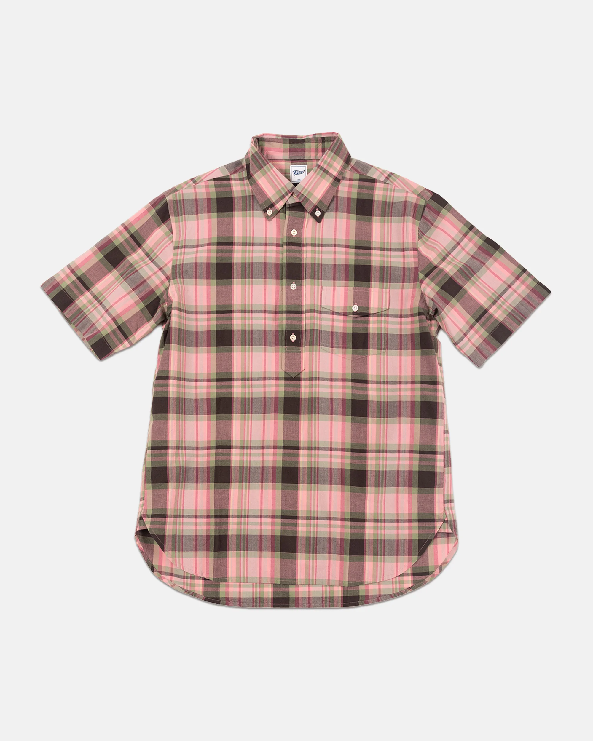 PINK & GREEN MADRAS POPOVER SPORT SHIRT - TRIM FIT - 1