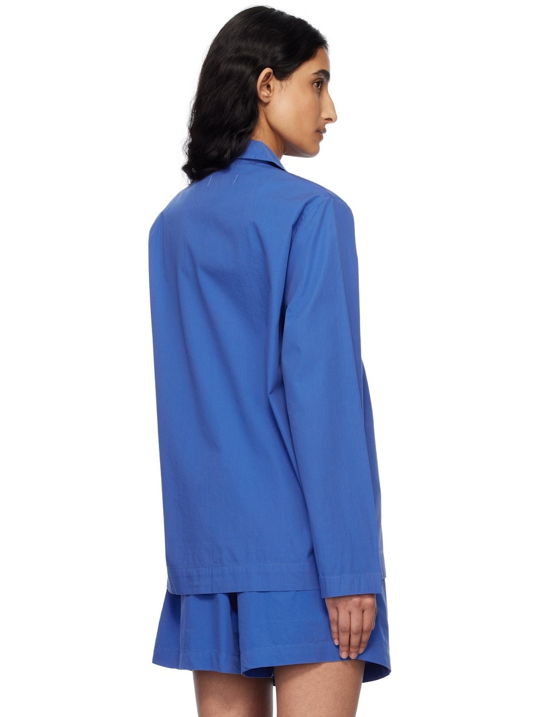 Blue Poplin Long-Sleeved Pyjama Shirt - 3