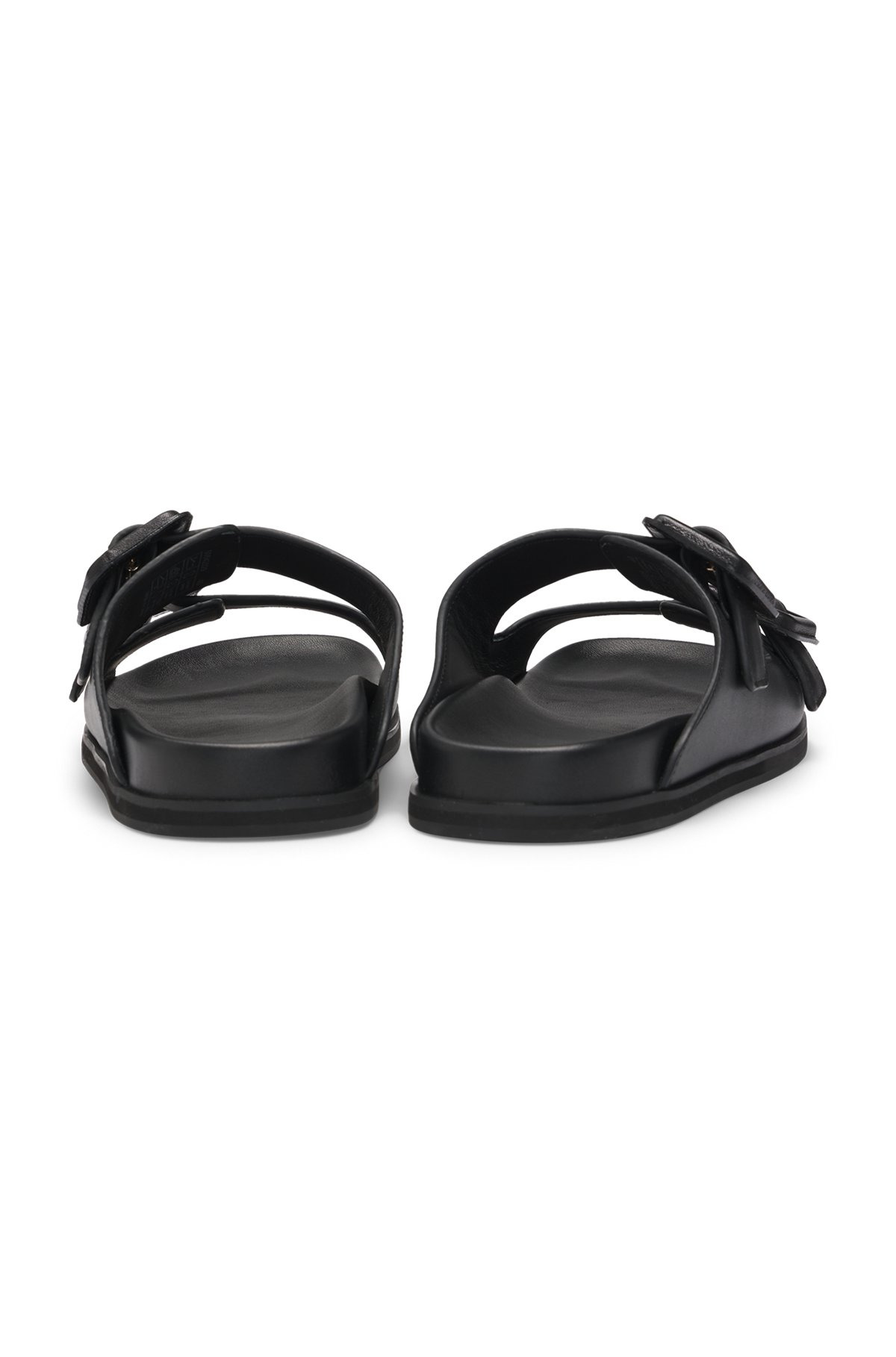 LEATHER SLIDES WITH TWIN BUCKLED STRAPS - 6