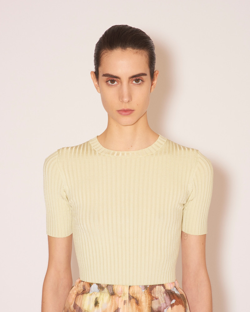MERA - Shiny viscose-rib T-shirt - Wax 5