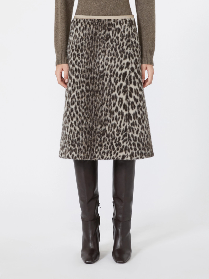 TRIONFO Jacquard wool and alpaca calf-length skirt - ECRU 3
