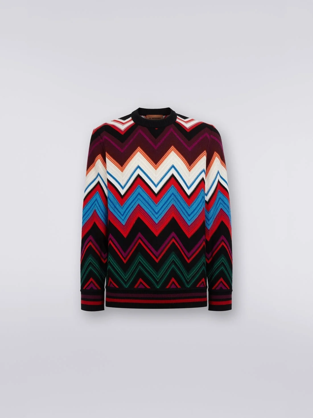 Crew-neck pullover in wool and cotton with zigzag - 1