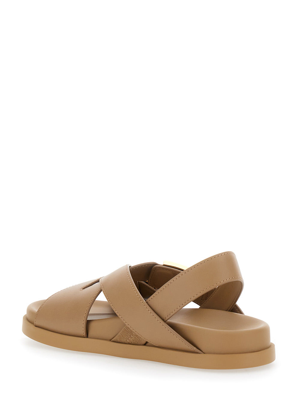 Fendi Women Brown Sandals With Criss-Crossed Straps And Ff Buckles In Leather Woman - 3