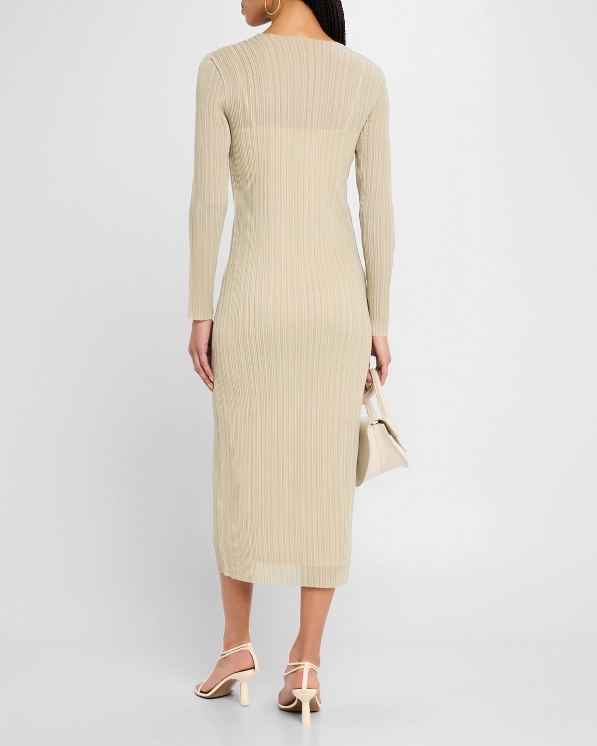 Long-Sleeve Ribbed Midi Dress - 3
