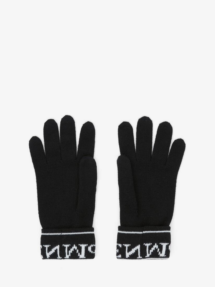 Women's McQueen Knit Gloves in Black/ivory - 2