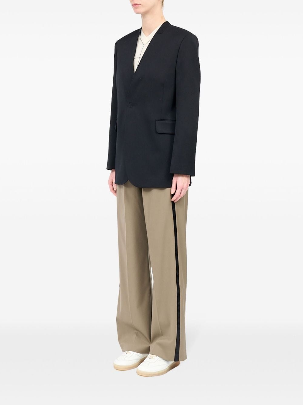 collarless single-breasted blazer - 4