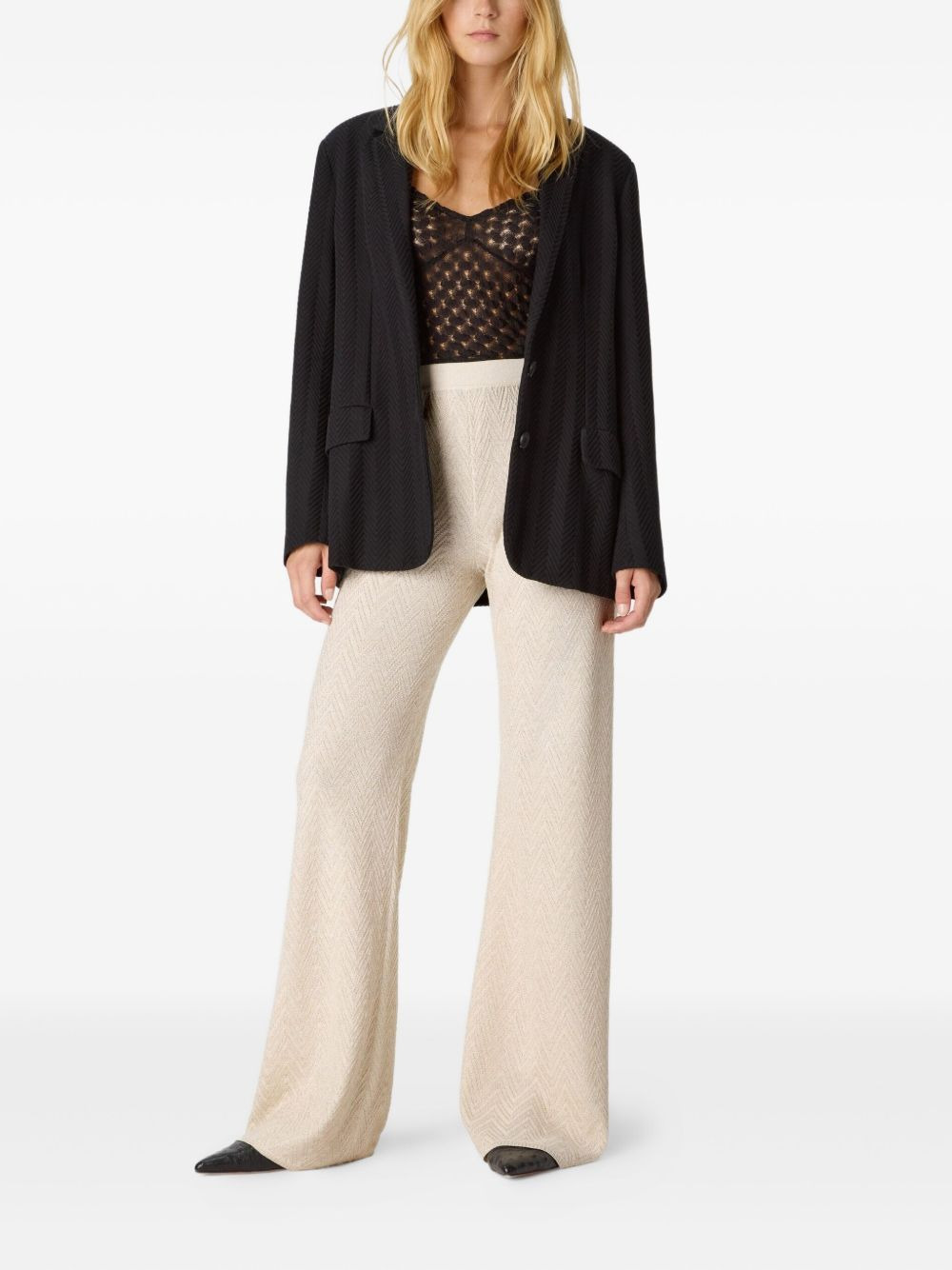zigzag pattern flared trousers - 2