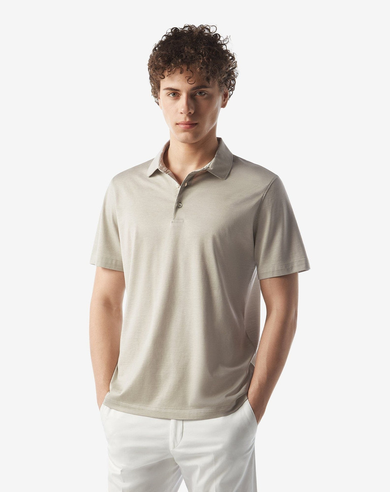 CORNELIANI Grey button-up luxury jersey polo shirt outlook