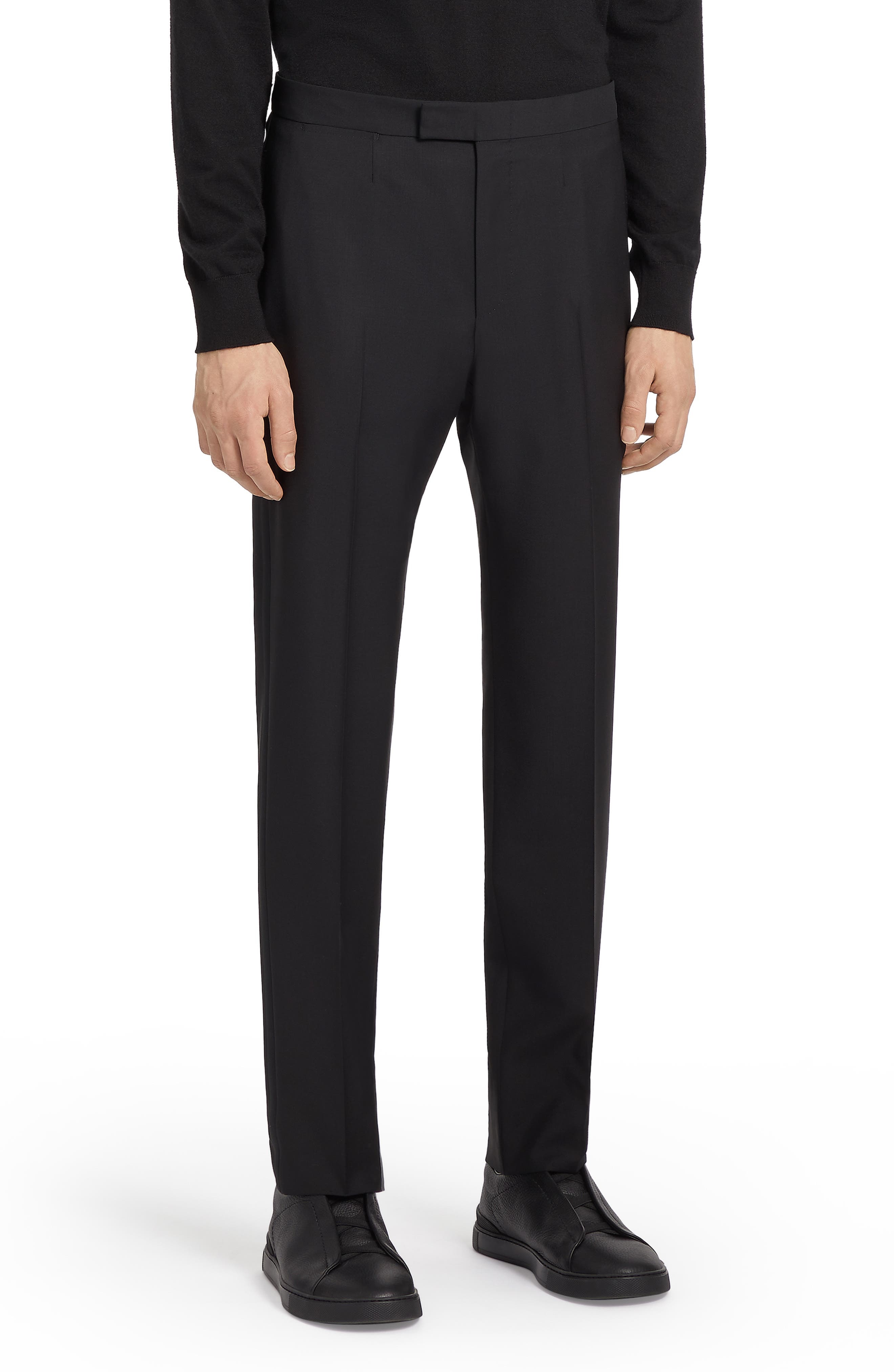 Men's Flat Front Wool & Mohair Tuxedo Trousers - 1