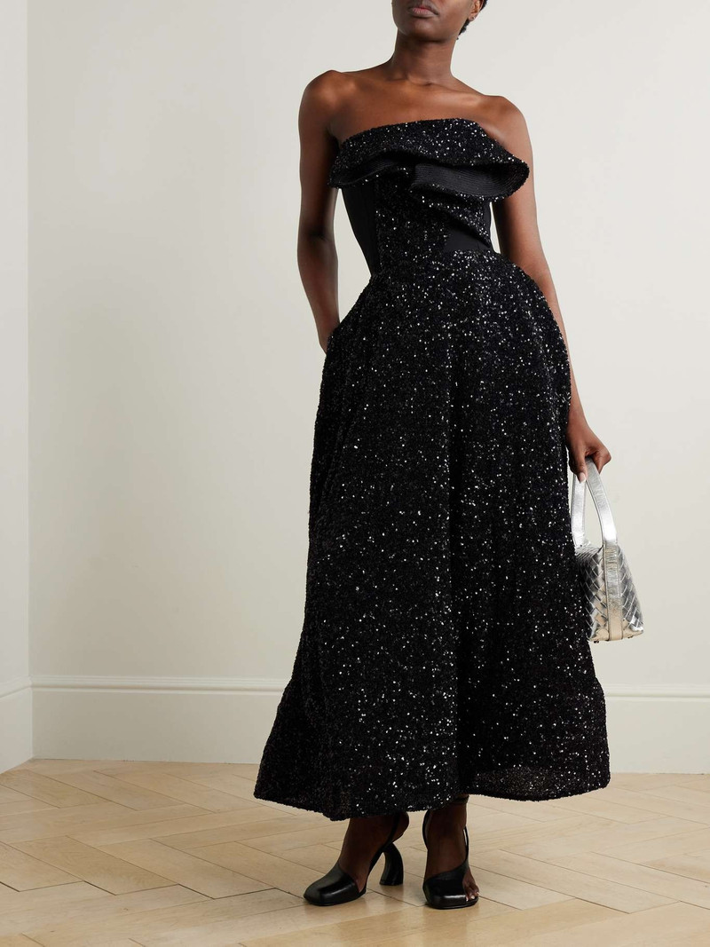 MATICEVSKI Rotation strapless draped sequined crepe gown Black outlook