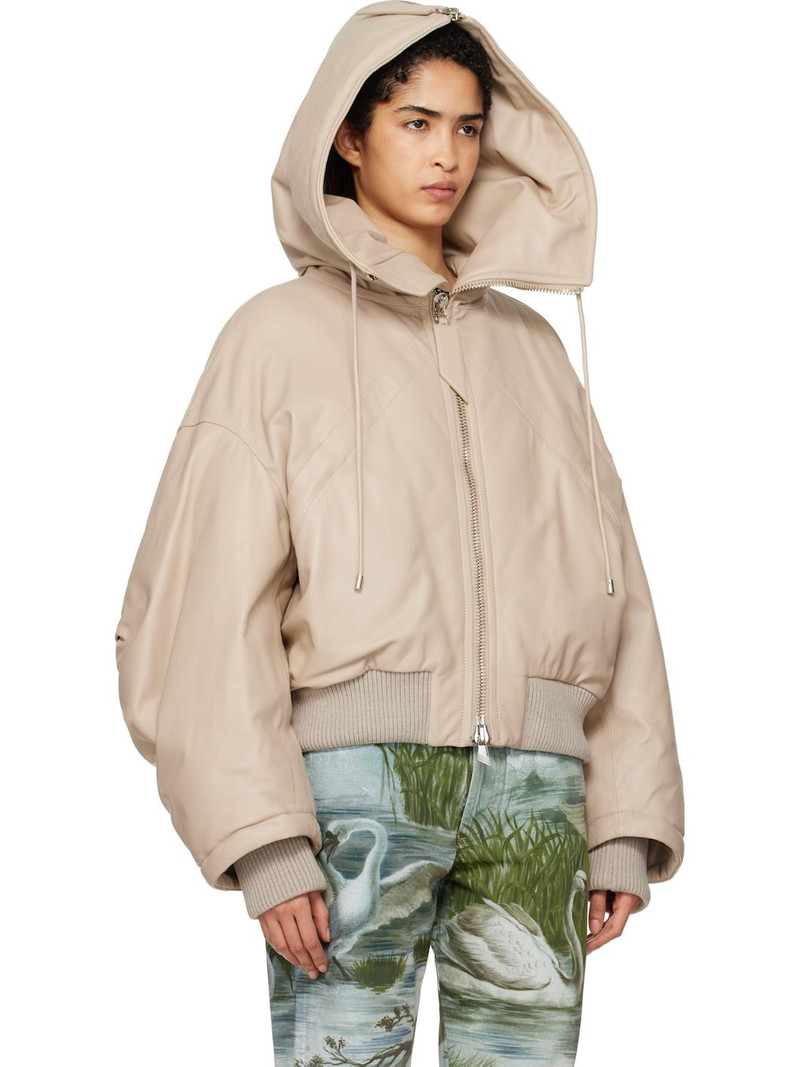 THE ATTICO Biege Padded Leather Bomber Jacket outlook