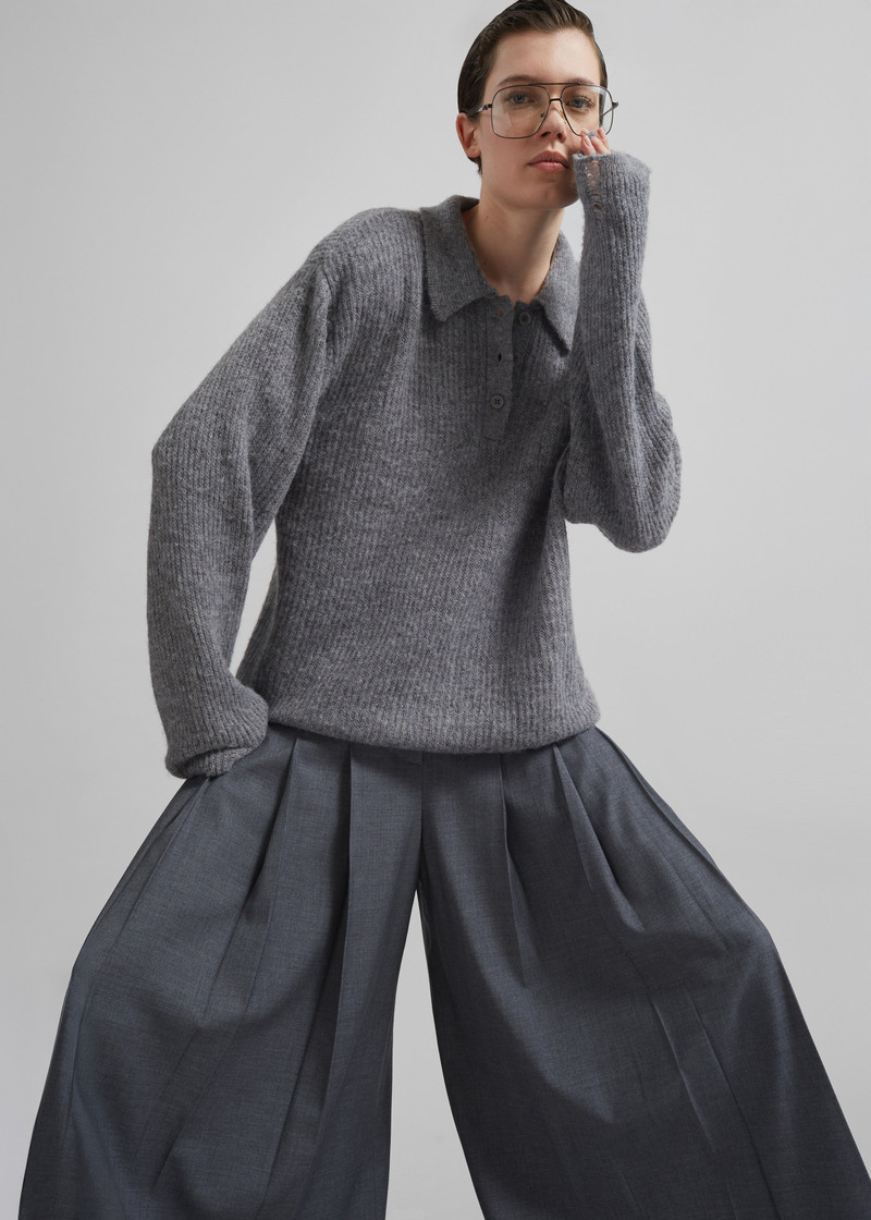 Carrick Pleated Wide Trousers - Dark Grey Melange 9