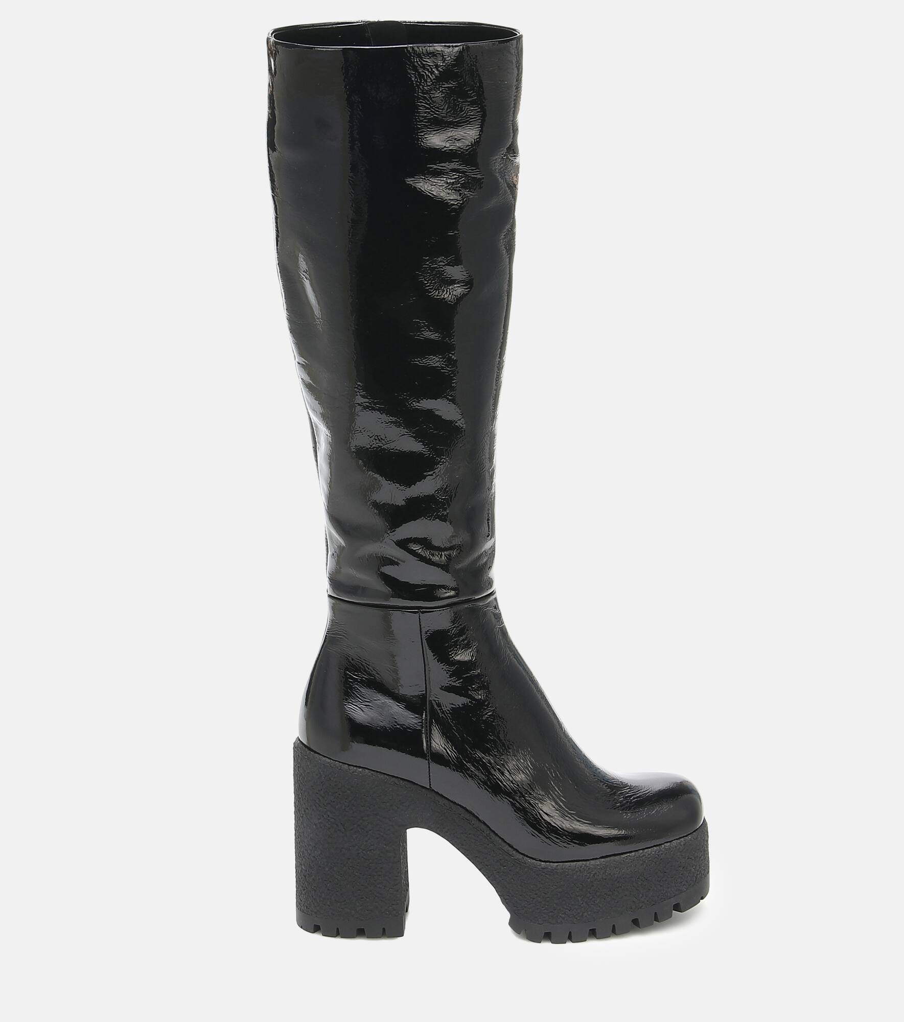 Leather platform knee-high boots - 5