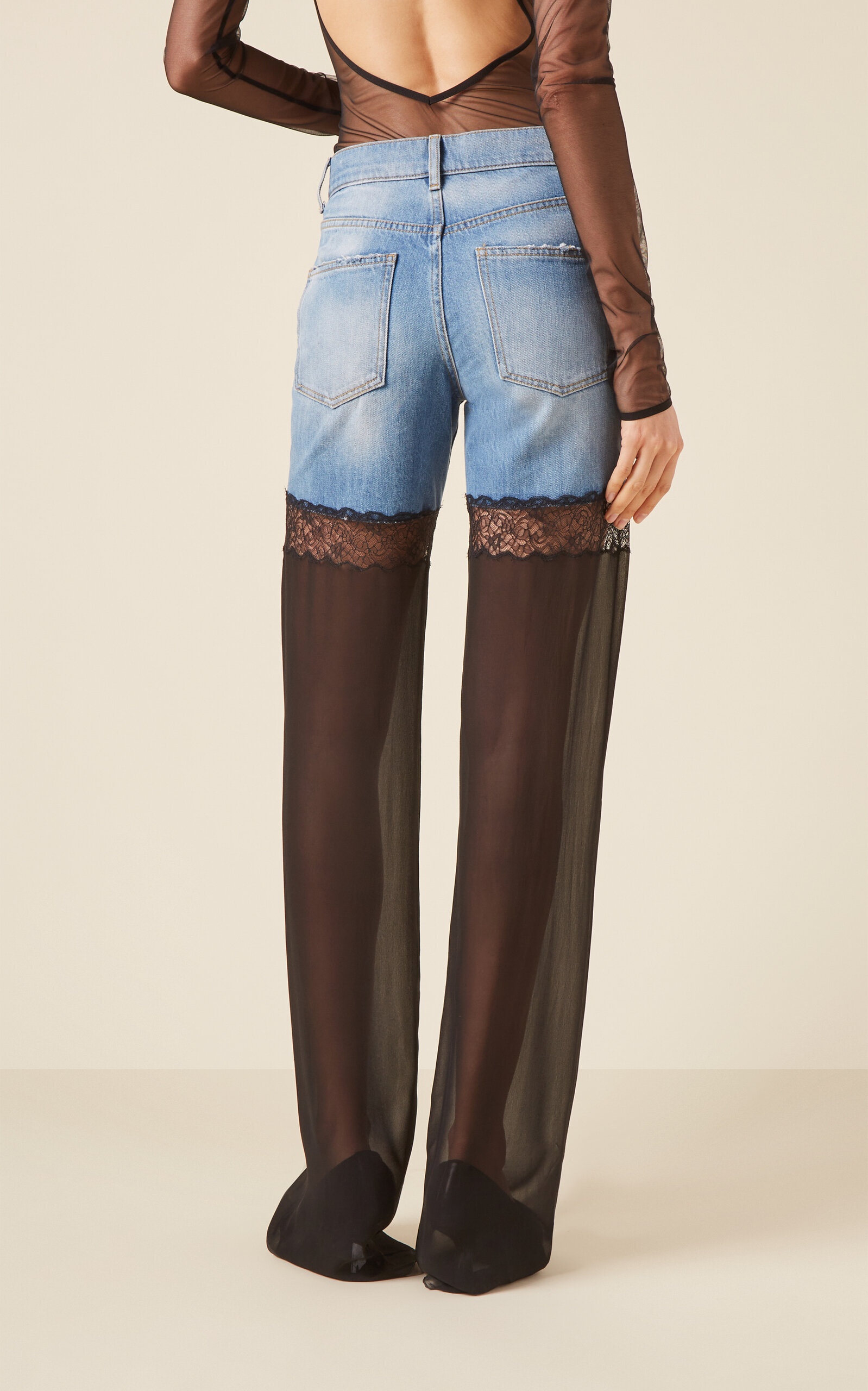 Hybrid Denim and Mesh Wide-Leg Jeans black - 4