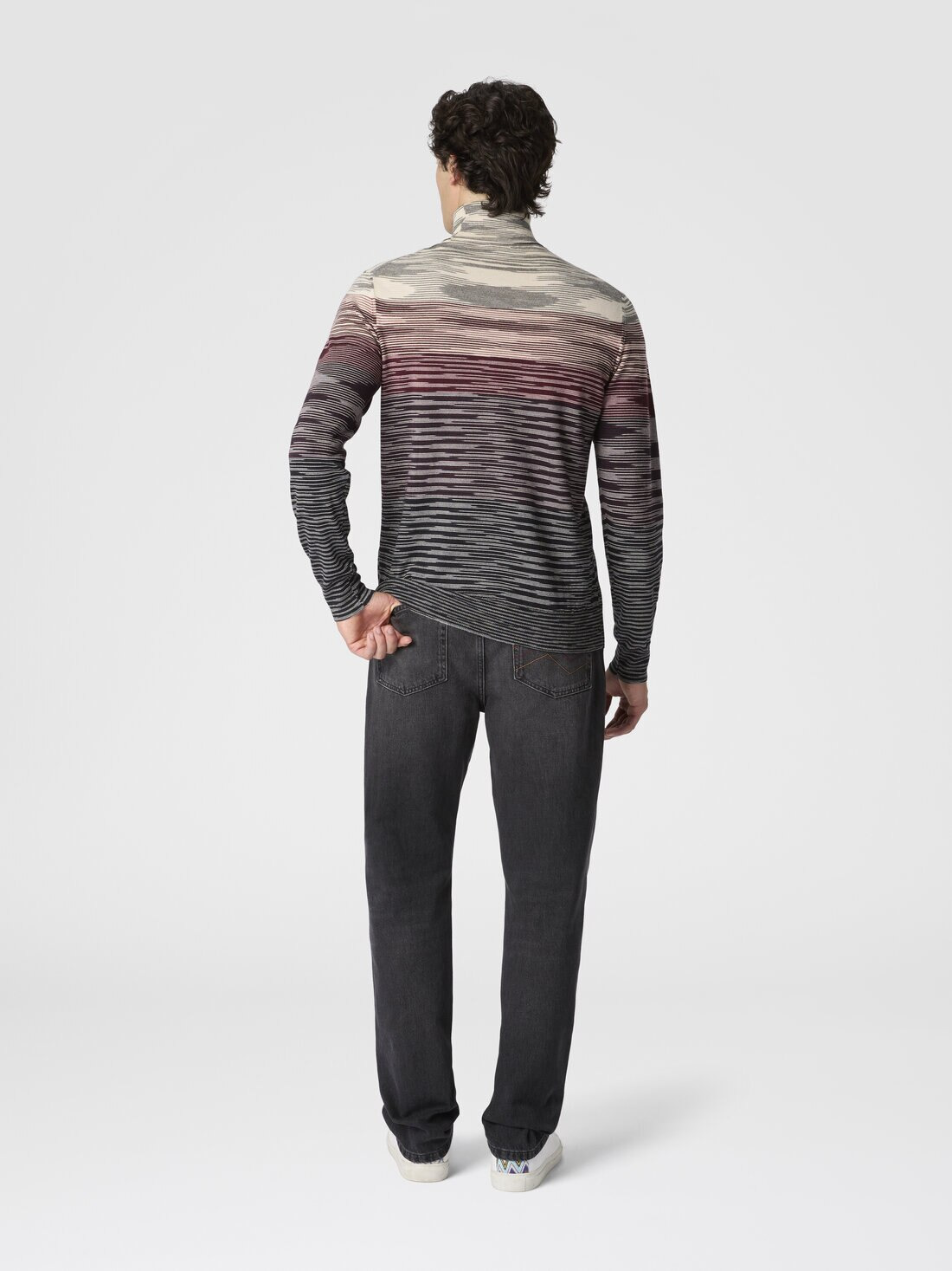 High-Neck Sweater in All-Over Flame Wool - 3