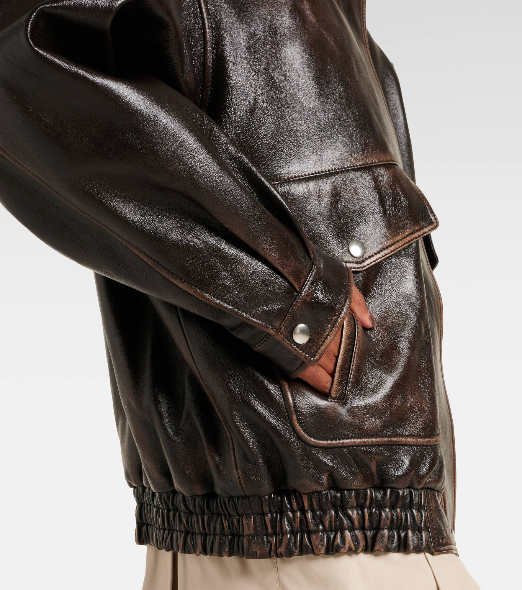 Logo faux shearling-trimmed leather jacket - 5
